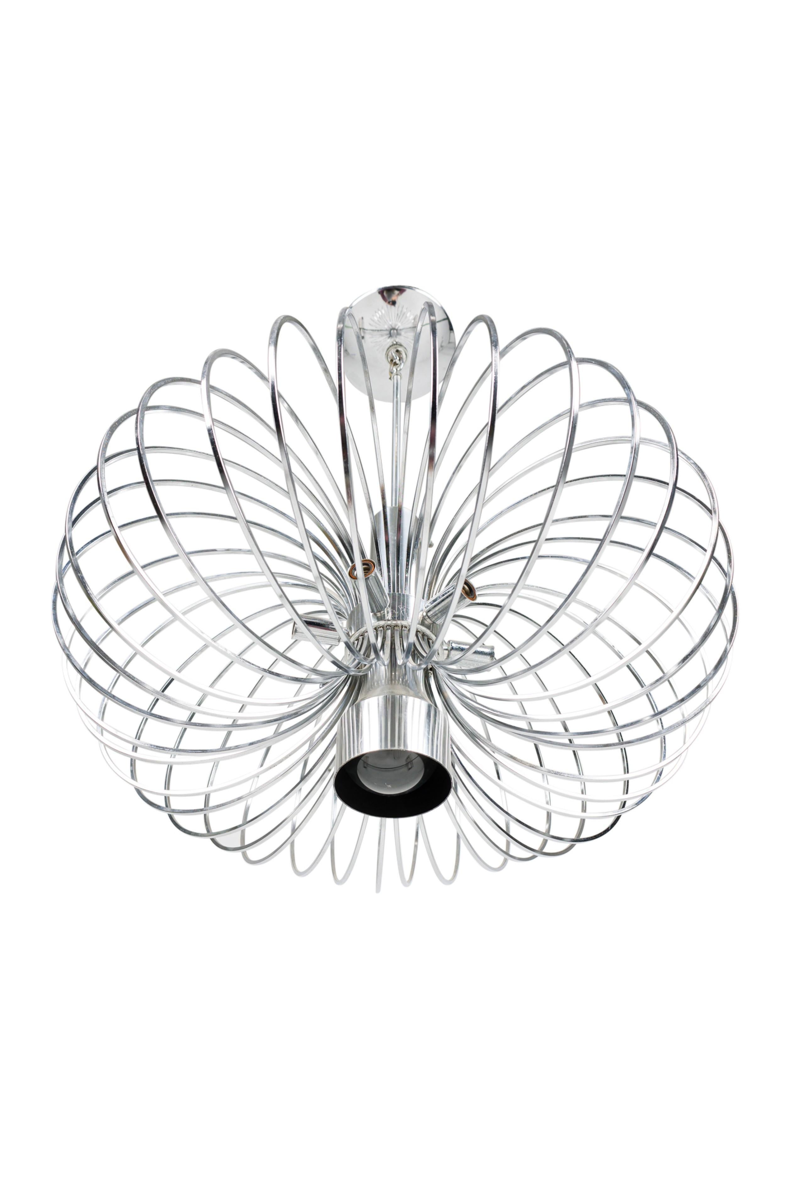Gaetano Sciolari for Lightolier Italian Mid-Century Round Metal Cage Chandelier For Sale 2