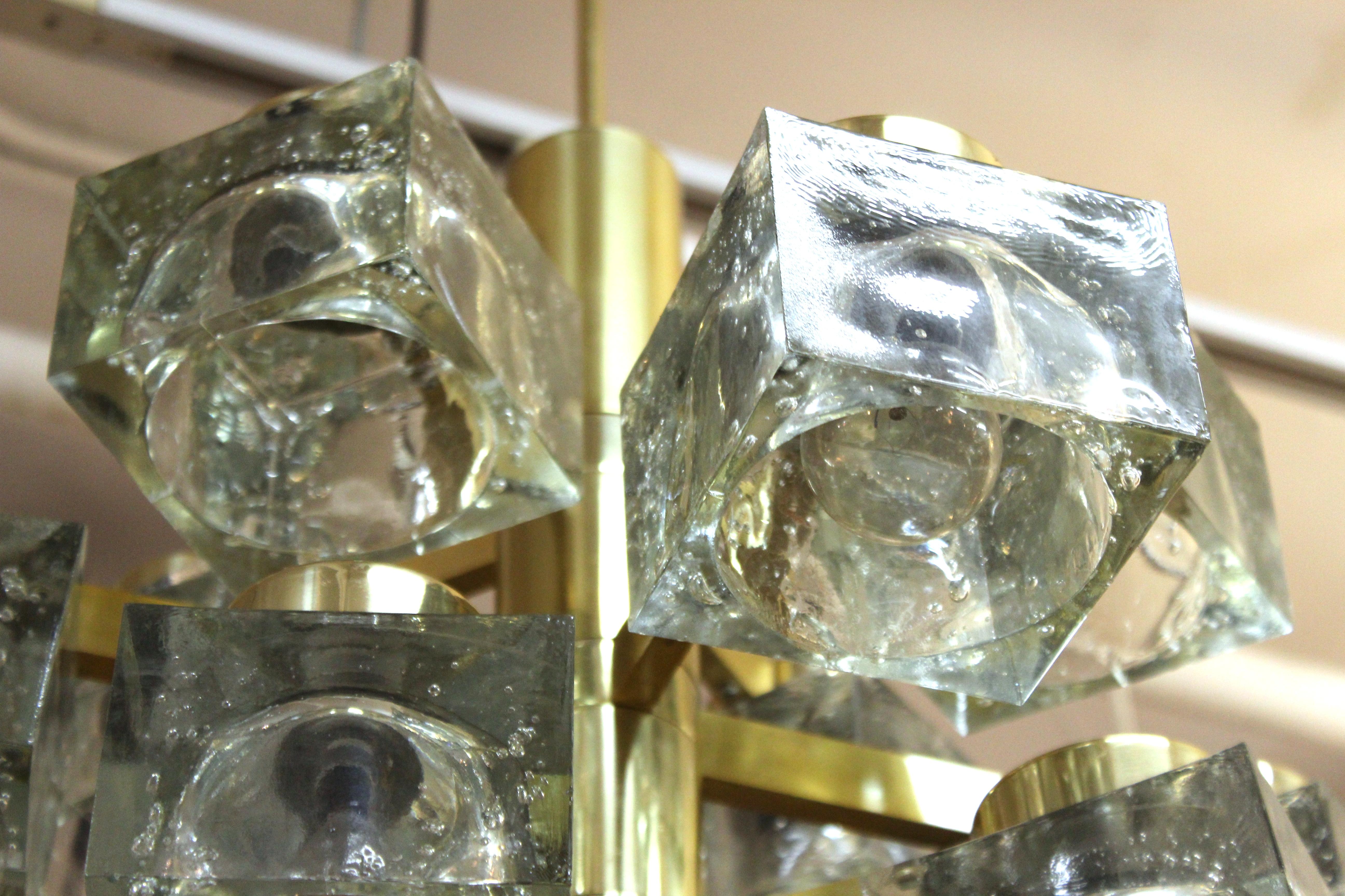 Brass Gaetano Sciolari for Lightolier Italian Modern Frosted Glass Cube Chandelier