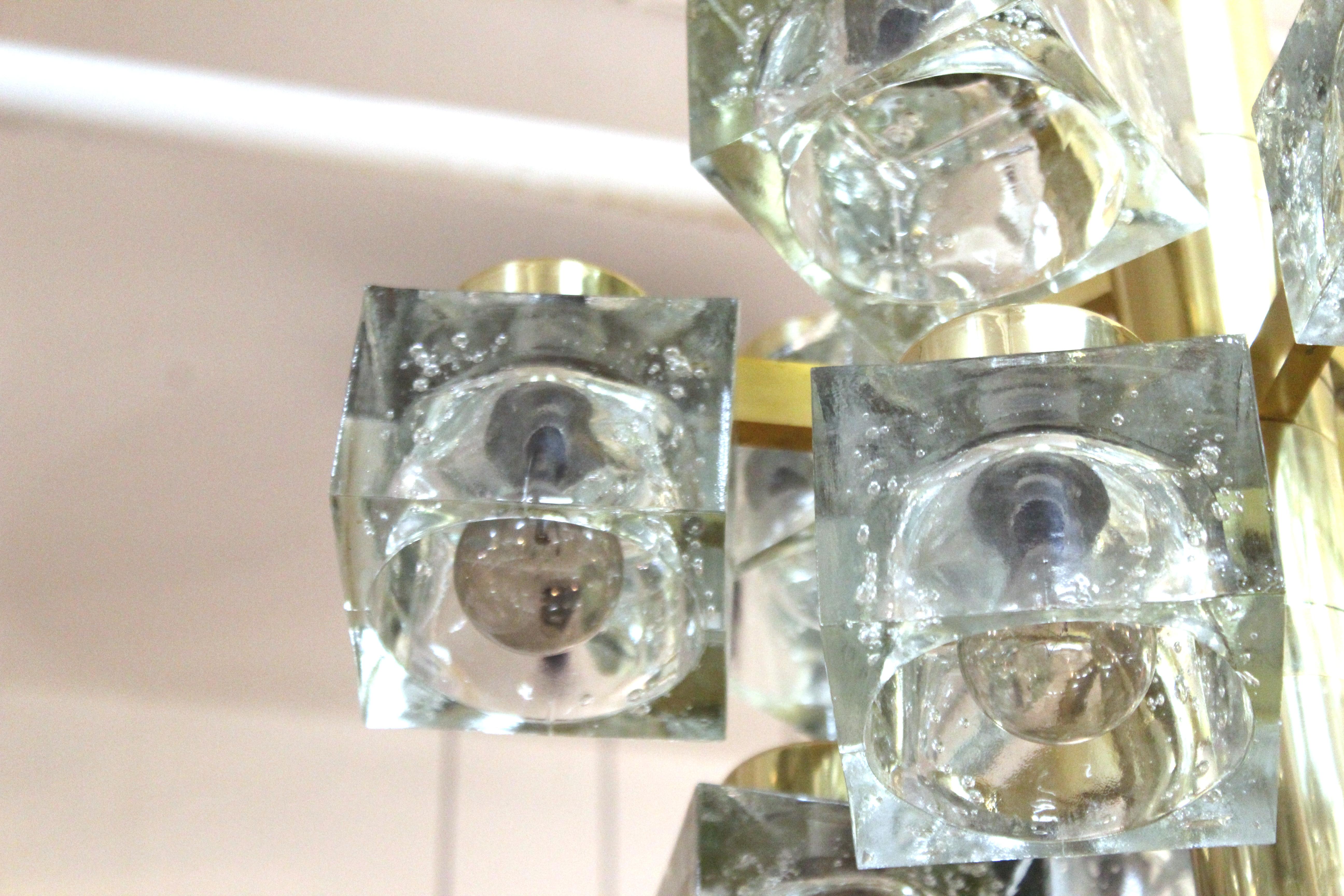 Gaetano Sciolari for Lightolier Italian Modern Frosted Glass Cube Chandelier 1