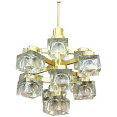 Gaetano Sciolari for Lightolier Italian Modern Frosted Glass Cube Chandelier