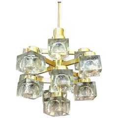 Gaetano Sciolari for Lightolier Italian Modern Frosted Glass Cube Chandelier