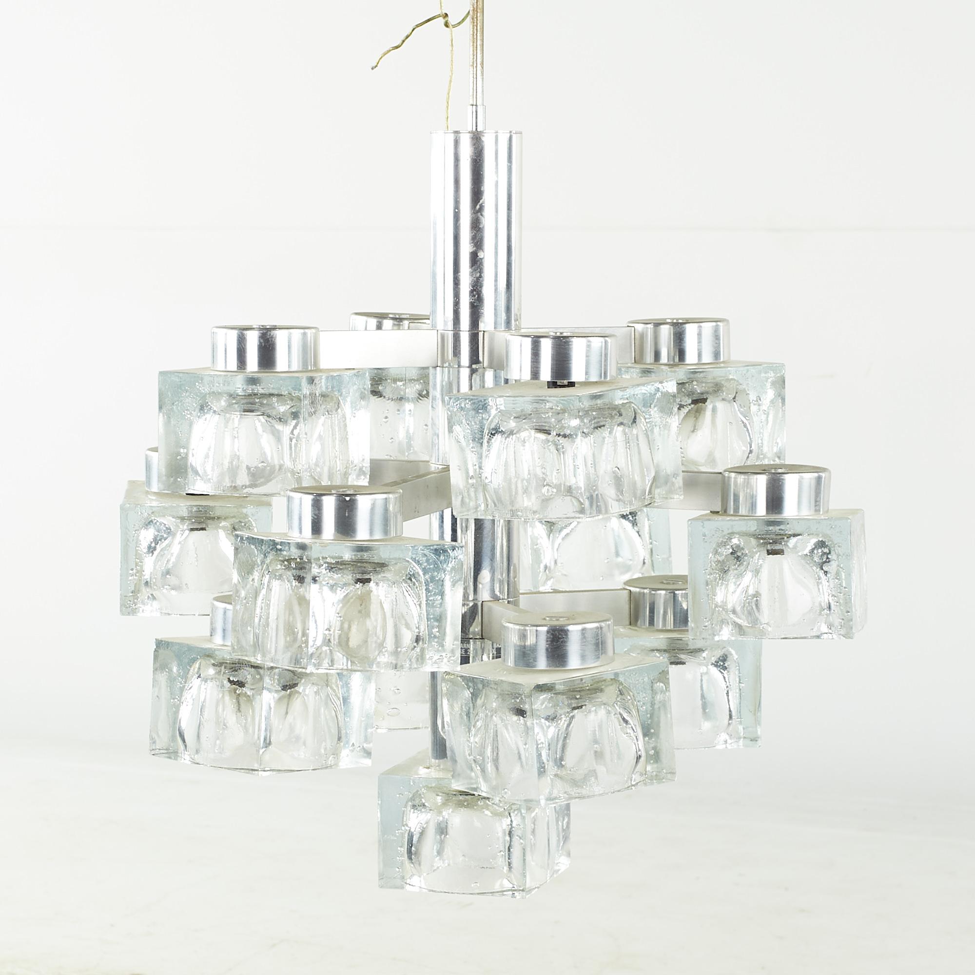 Mid-Century Modern Lustre à cubes de glace en chrome et verre italien de Gaetano Sciolari pour Lightolier MCM en vente