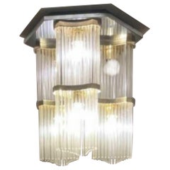 Gaetano Sciolari pour Lightolier Lustre à deux niveaux en laiton avec tige en verre