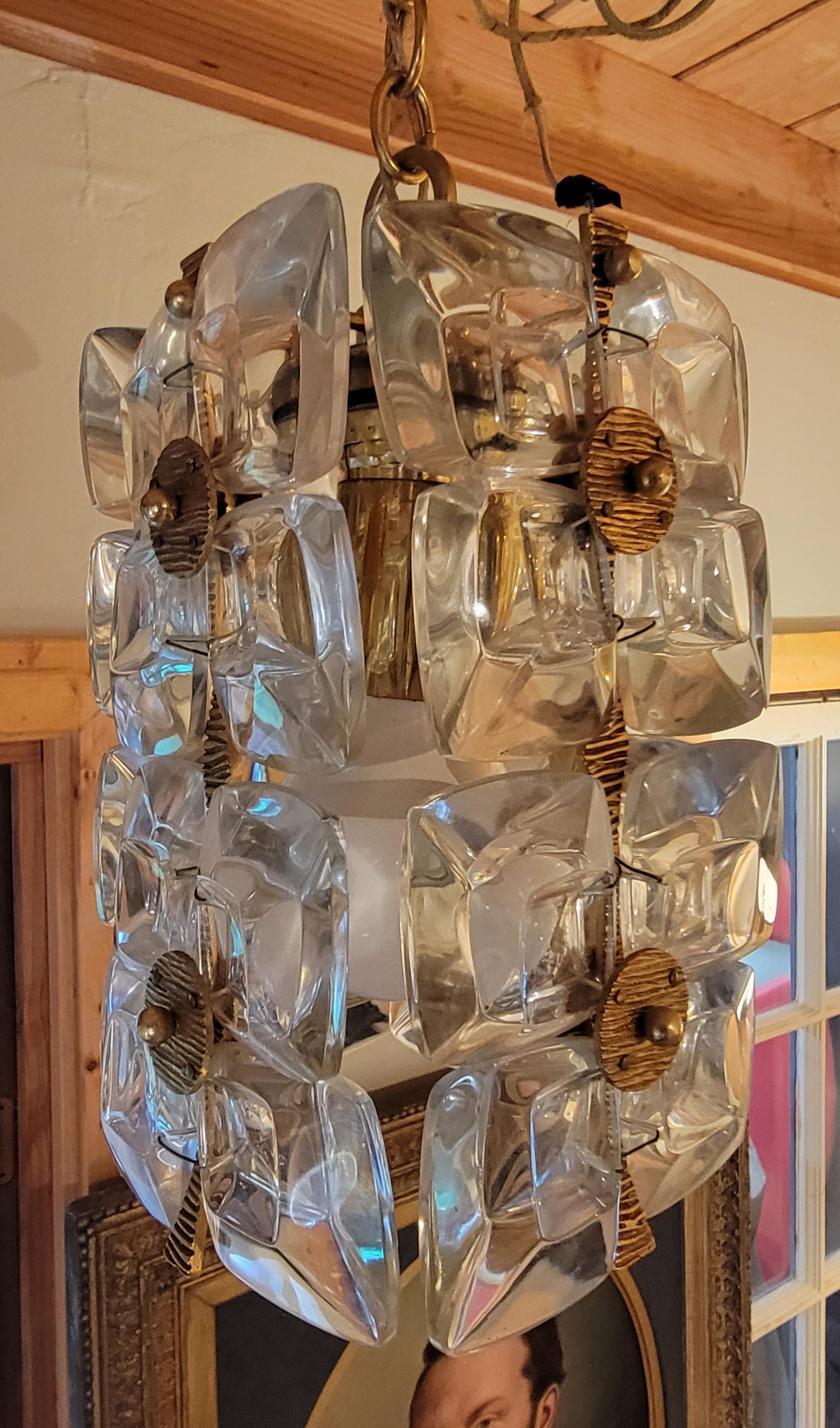 Lampe à suspension en cristal Gaetano Sciolari pour Palwa Bon état - En vente à Fulton, CA