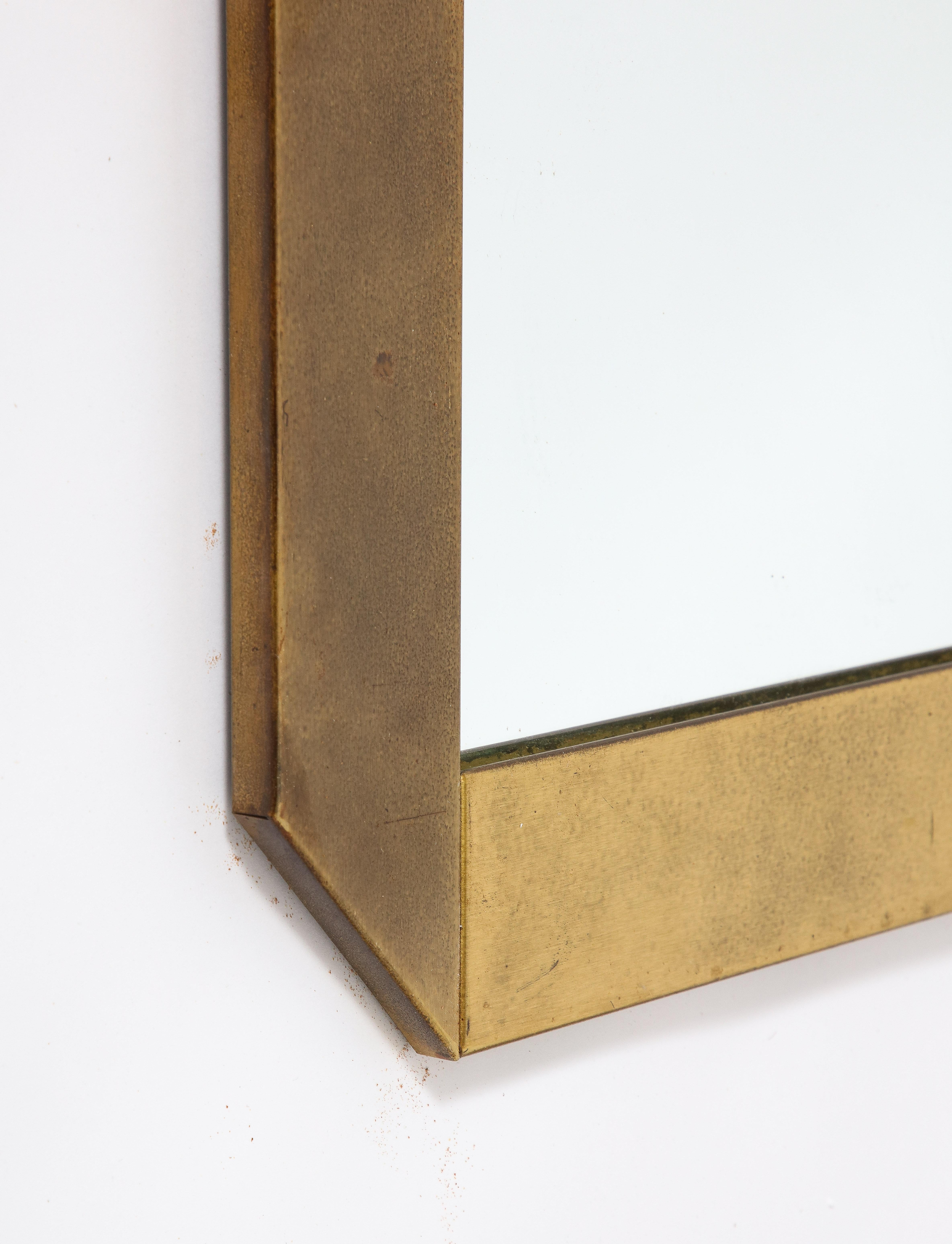 Italian Gaetano Sciolari for Valenti Brushed Brass Square Mirror, Italy, circa 1970 
