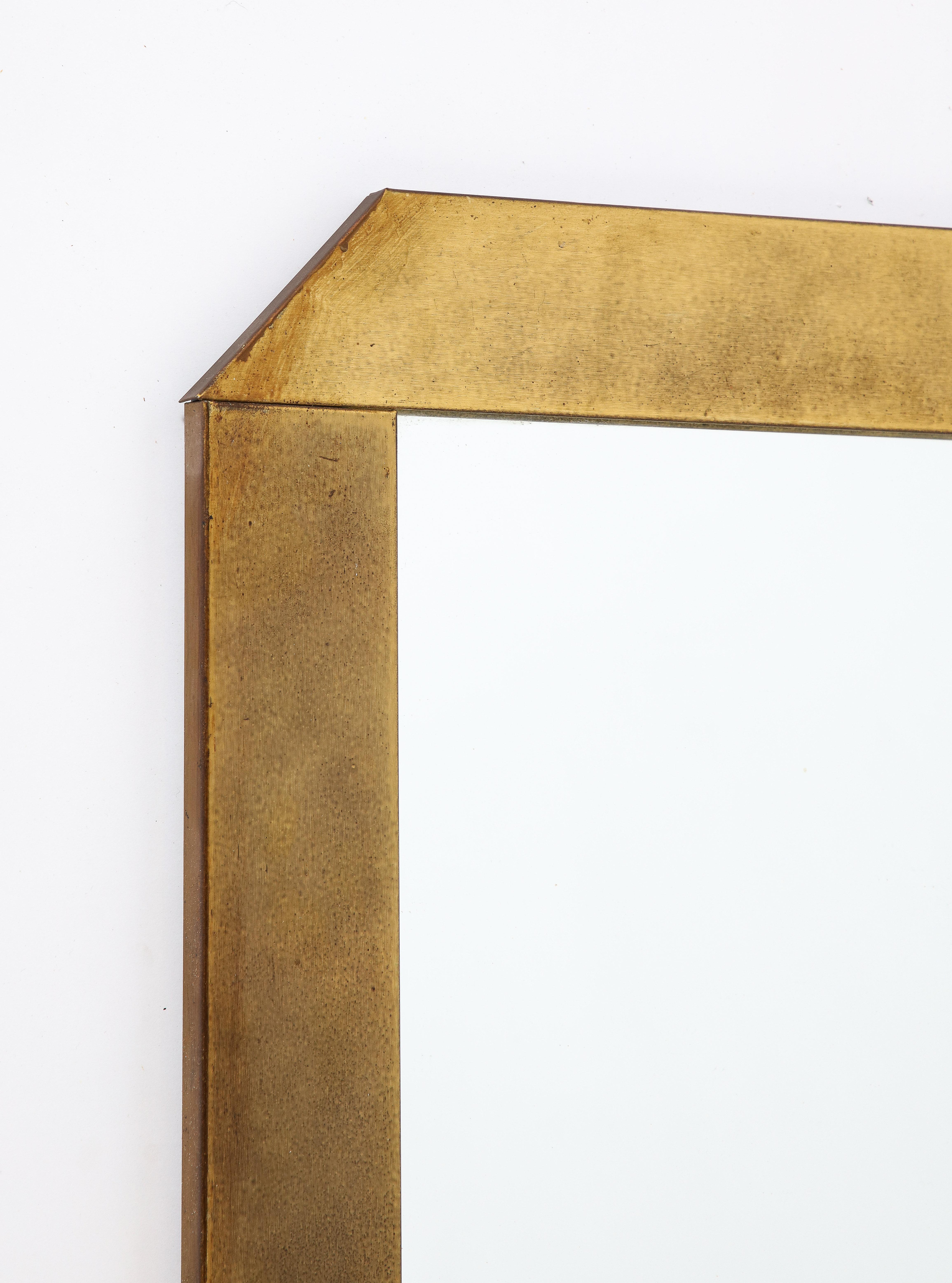Gaetano Sciolari for Valenti Brushed Brass Square Mirror, Italy, circa 1970  In Good Condition In New York, NY