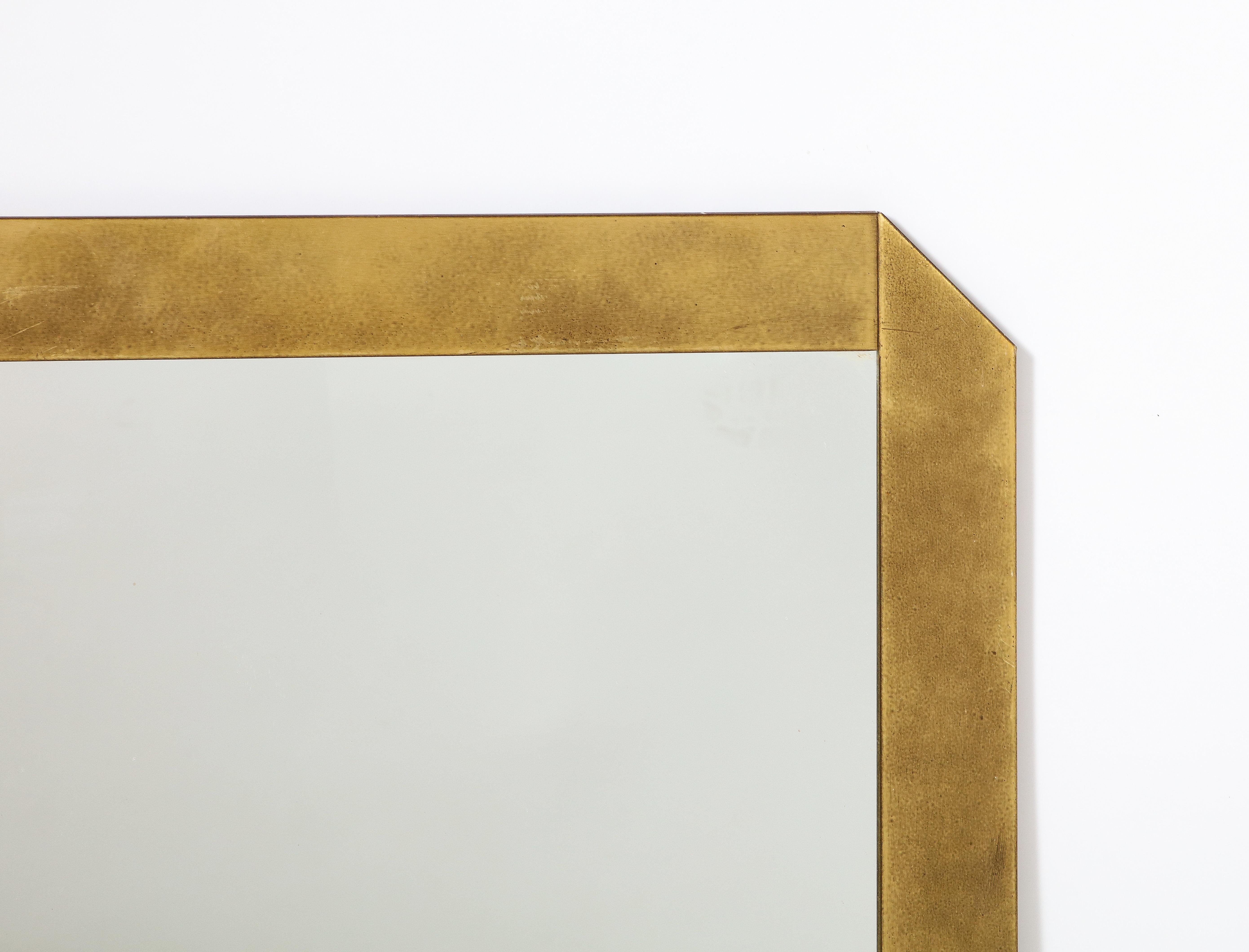 Gaetano Sciolari for Valenti Brushed Brass Square Mirror, Italy, circa 1970  3