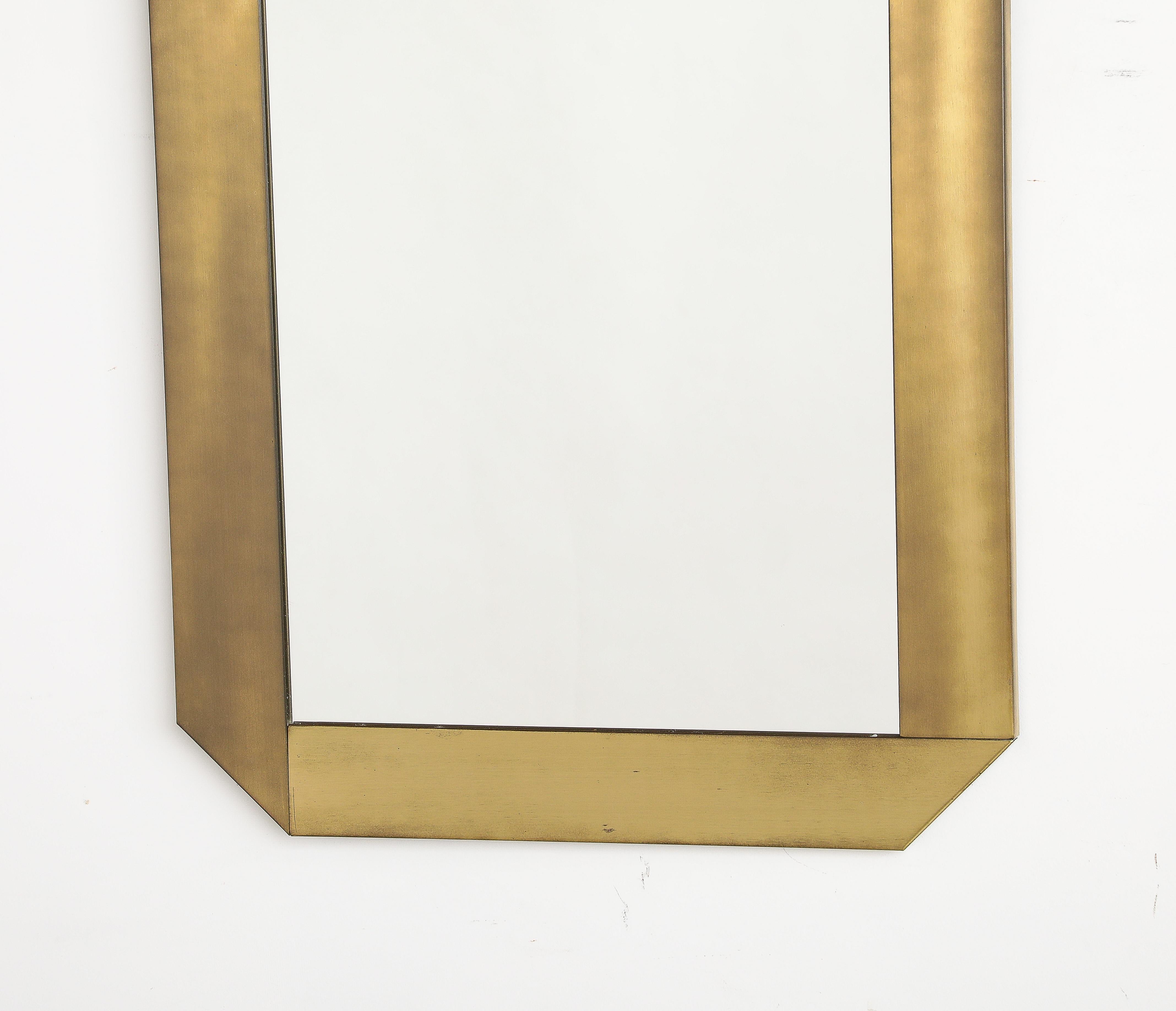 Gaetano Sciolari for Valenti Brushed Brass Wall Mirror, Italy, circa 1970 For Sale 5
