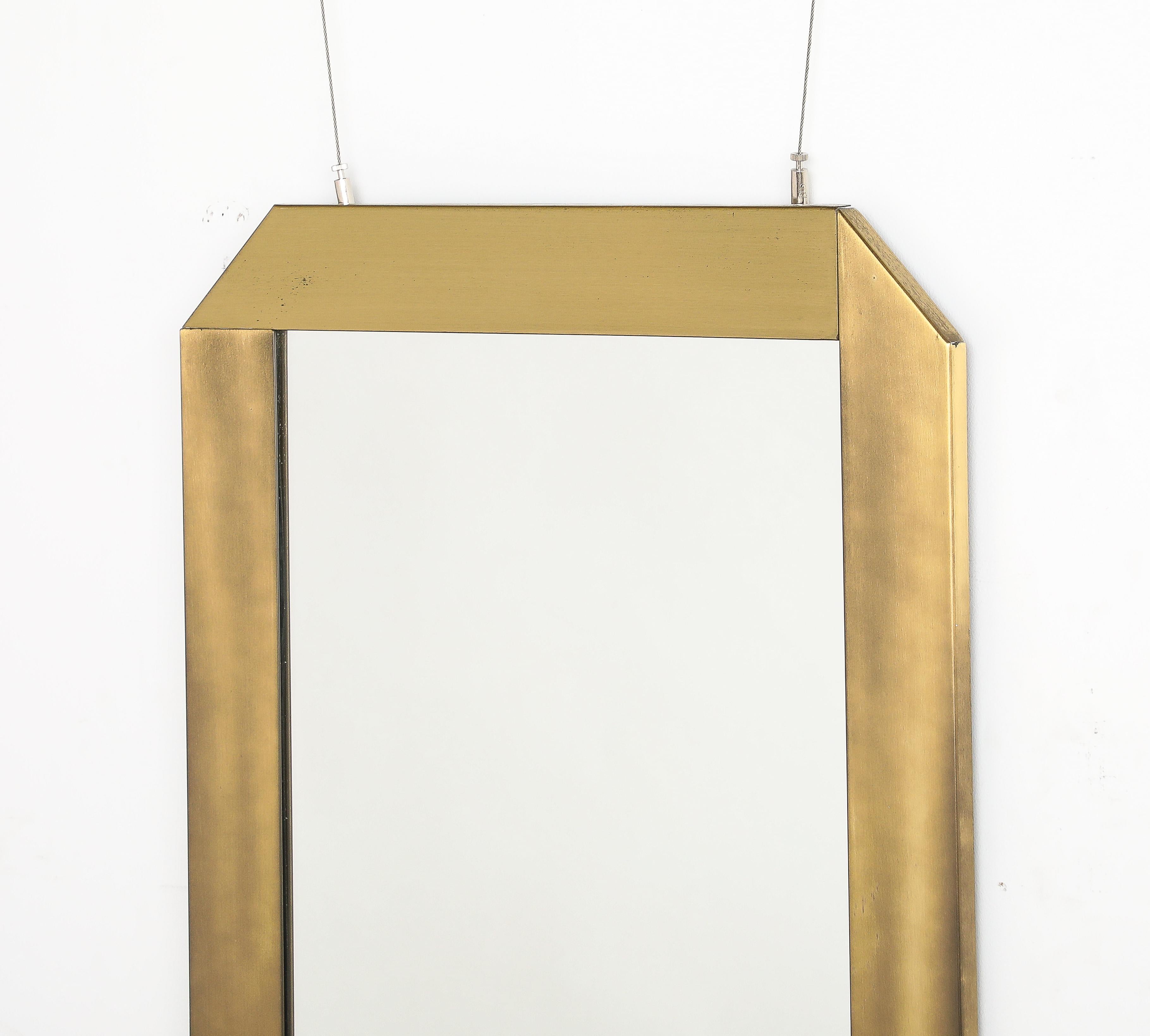 Gaetano Sciolari for Valenti Brushed Brass Wall Mirror, Italy, circa 1970 For Sale 6