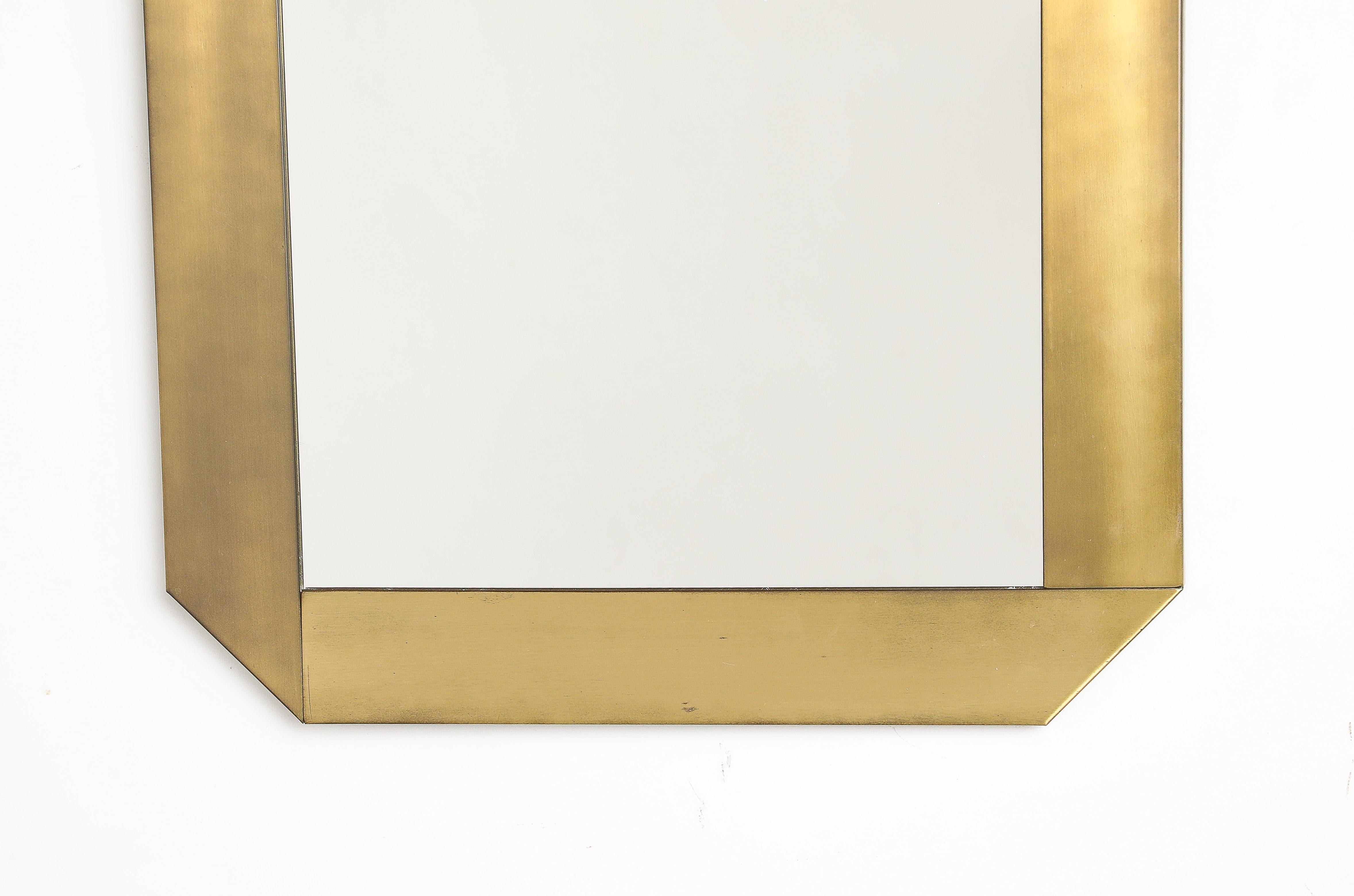 Mid-Century Modern Gaetano Sciolari for Valenti Brushed Brass Wall Mirror, Italy, circa 1970 For Sale