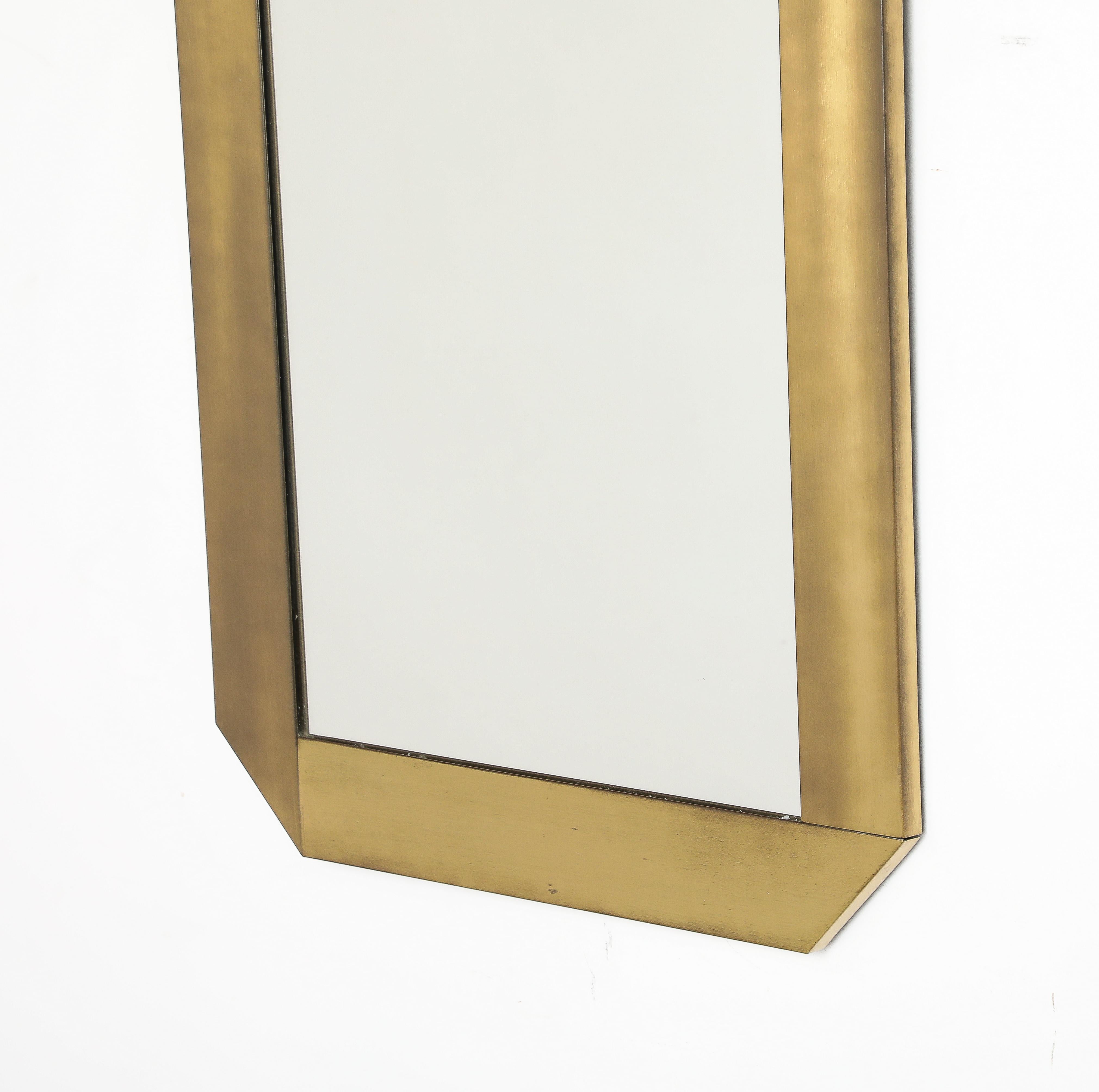 Italian Gaetano Sciolari for Valenti Brushed Brass Wall Mirror, Italy, circa 1970 For Sale
