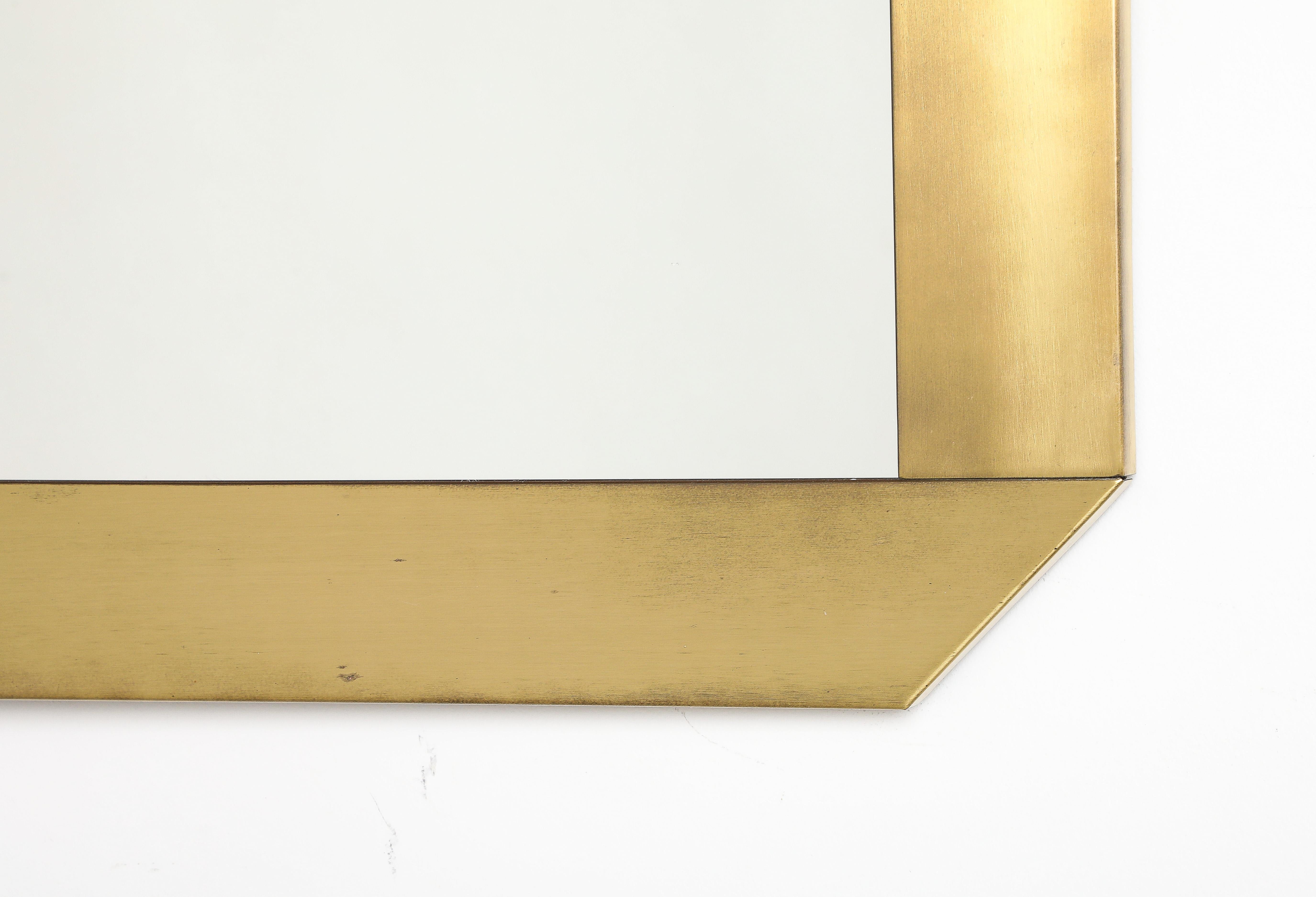 Late 20th Century Gaetano Sciolari for Valenti Brushed Brass Wall Mirror, Italy, circa 1970 For Sale