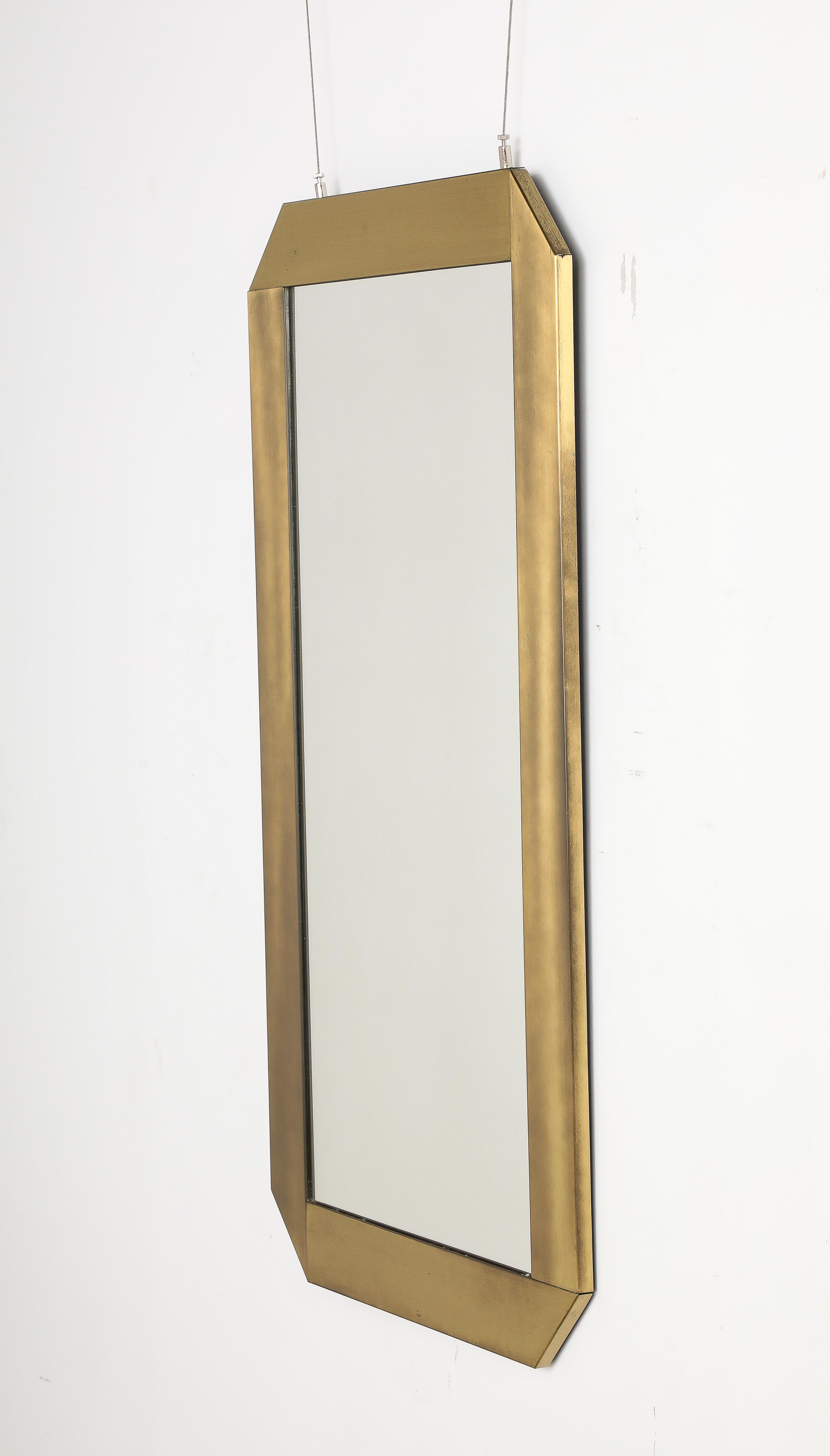 Gaetano Sciolari for Valenti Brushed Brass Wall Mirror, Italy, circa 1970 For Sale 1
