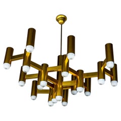 Lámpara de araña geométrica de Gaetano Sciolari, 19 luces, Italia, década de los 70