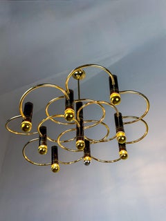 Lampadario geometrico di Gaetano Sciolari, 9 luci, Italia, anni ’70