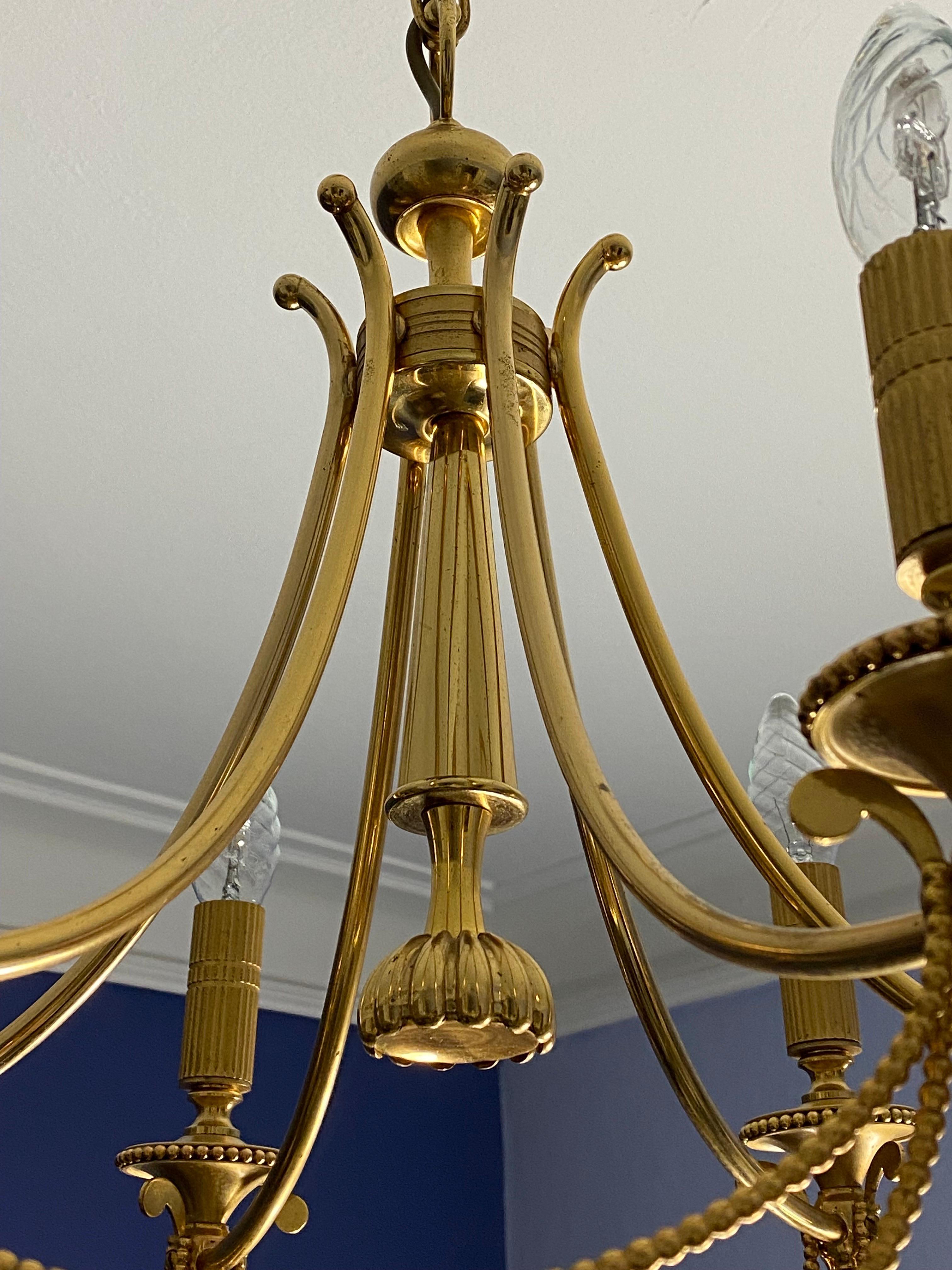 Brass Gaetano Sciolari Gilt Chandelier 60s Empire-Style, Hollywood Regency