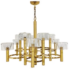 Gaetano Sciolari Glass and Brass Chandelier, 1970s