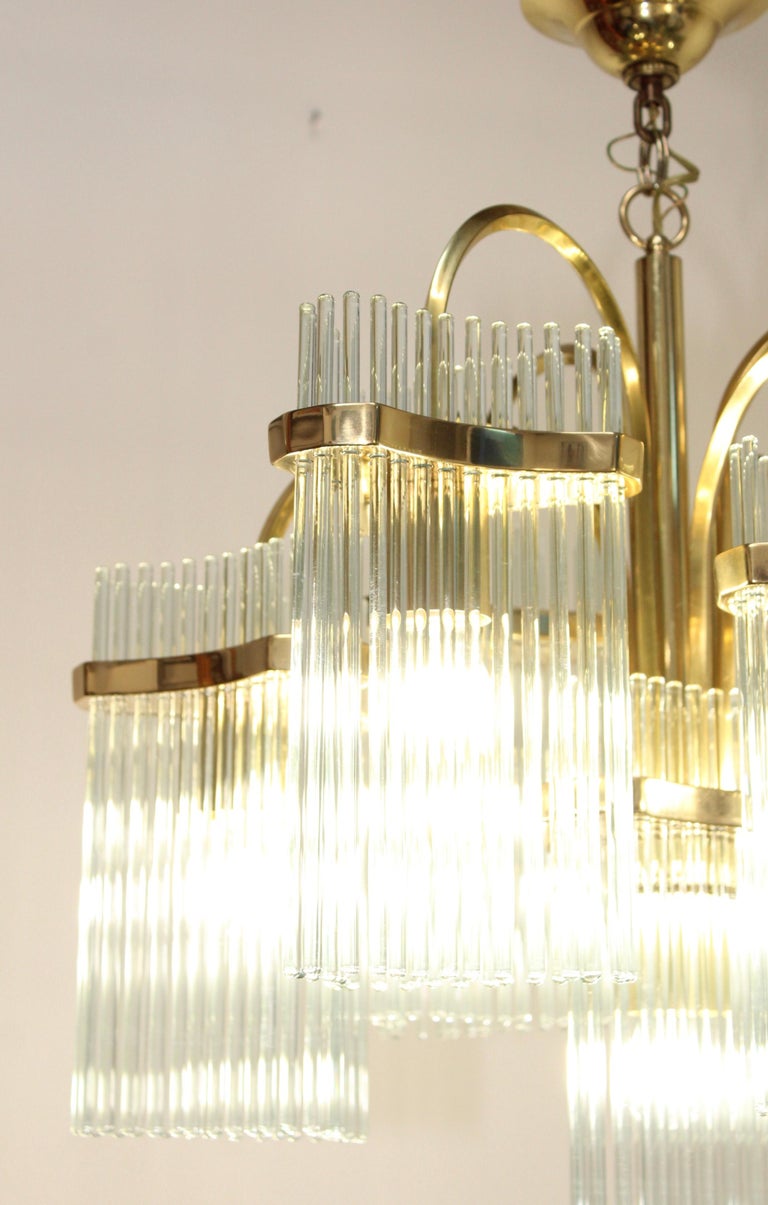 Gaetano Sciolari Glass Rod Brass Chandelier at 1stDibs