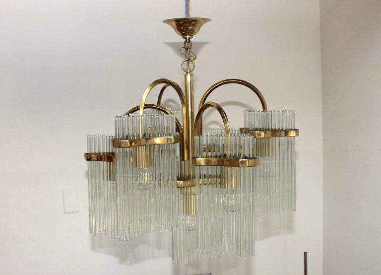 Gaetano Sciolari Glass Rod Brass Chandelier at 1stDibs