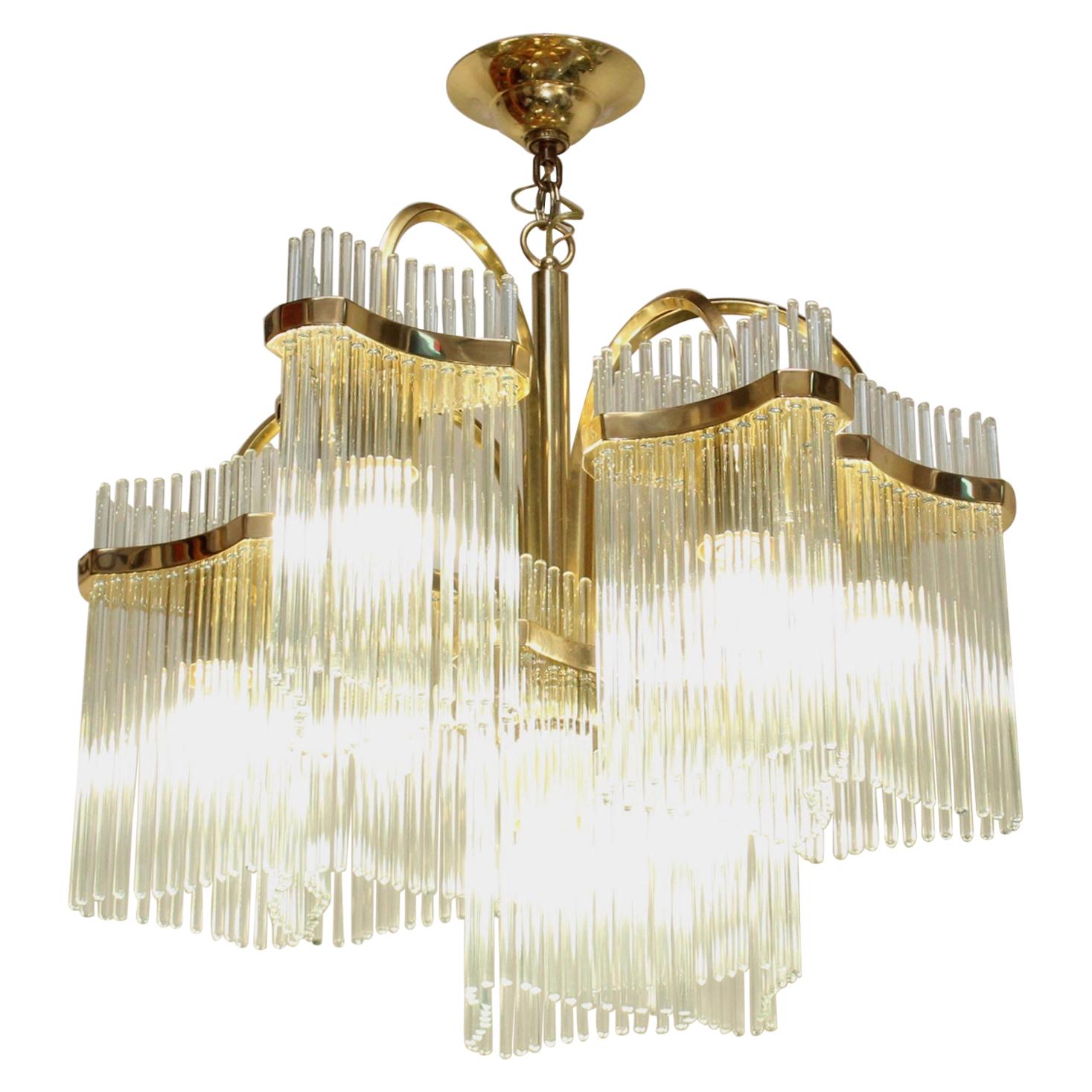 Gaetano Sciolari Glass Rod Brass Chandelier