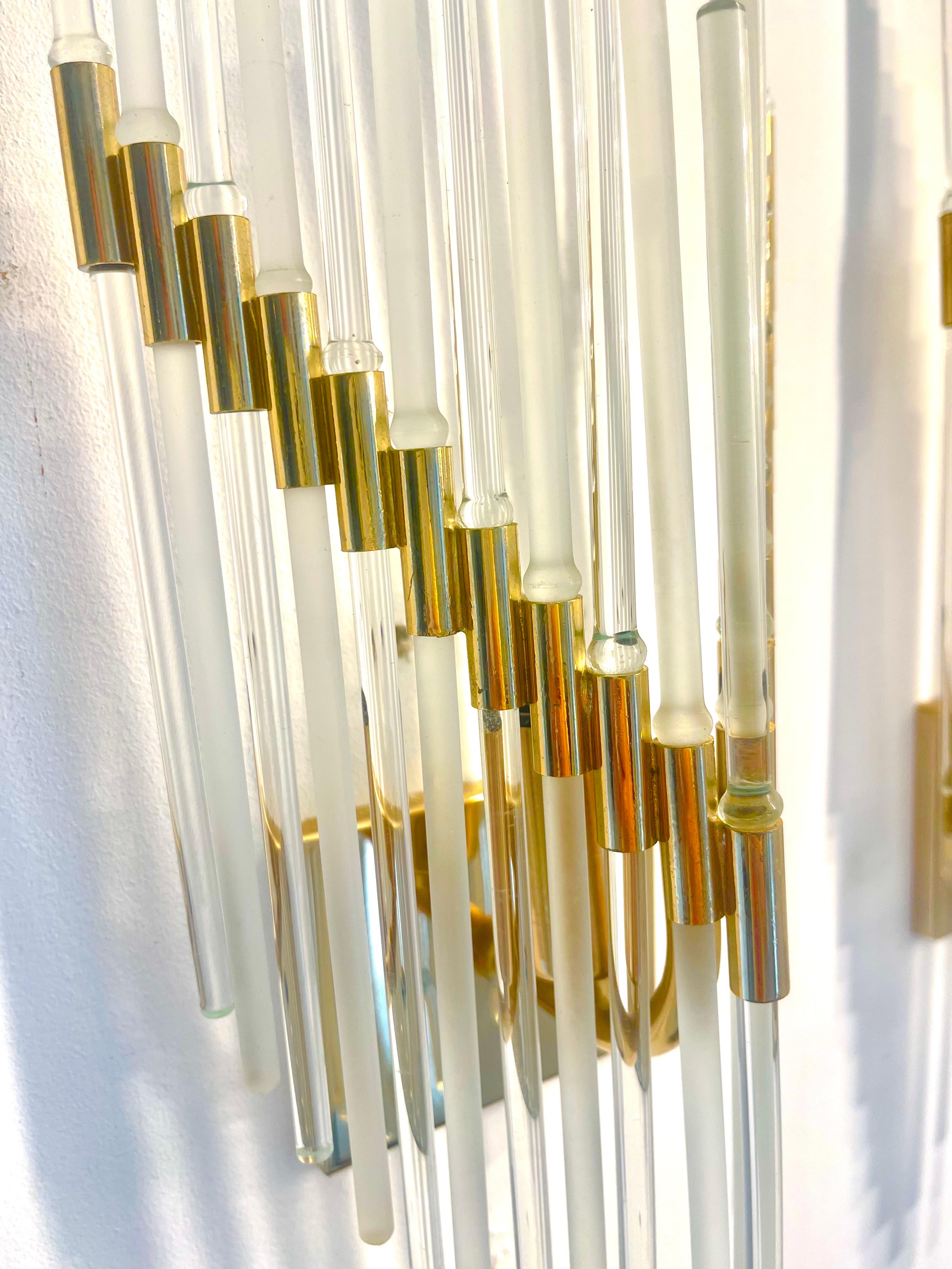 Gaetano Sciolari par de apliques de cristal de murano, italia años 70 Latón en venta