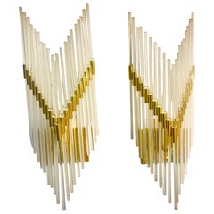 Gaetano Sciolari glass wall lighting murano pair, italy 1970s