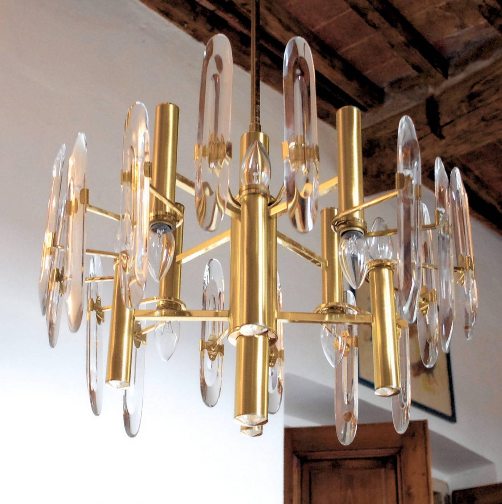 lucite and gold chandelier