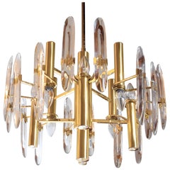 Gaetano Sciolari, Gold Brass and Lucite Midcentury Chandelier for Stilkronen