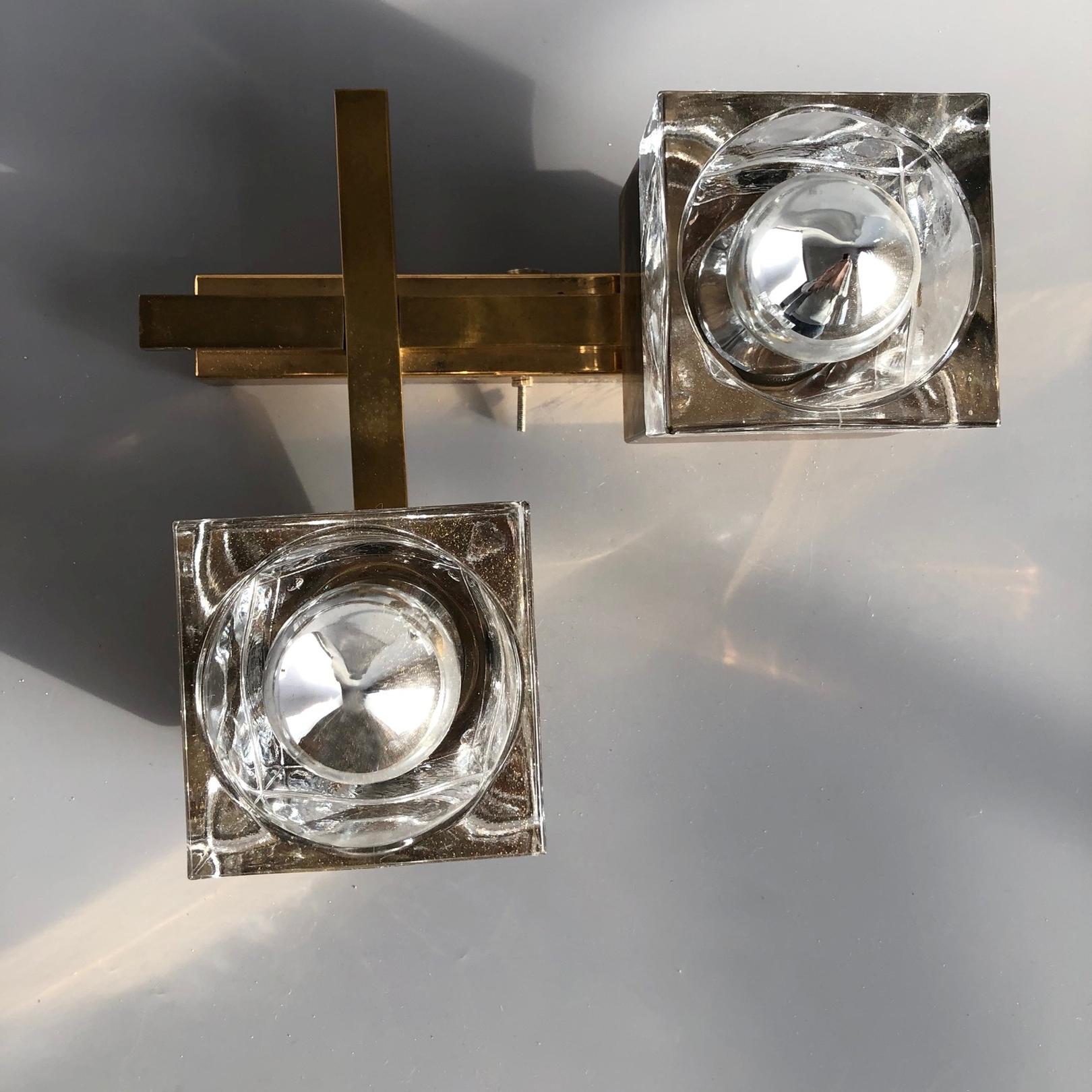 Brushed Gaetano Sciolari Gold Cubic Single Sconce For Sale