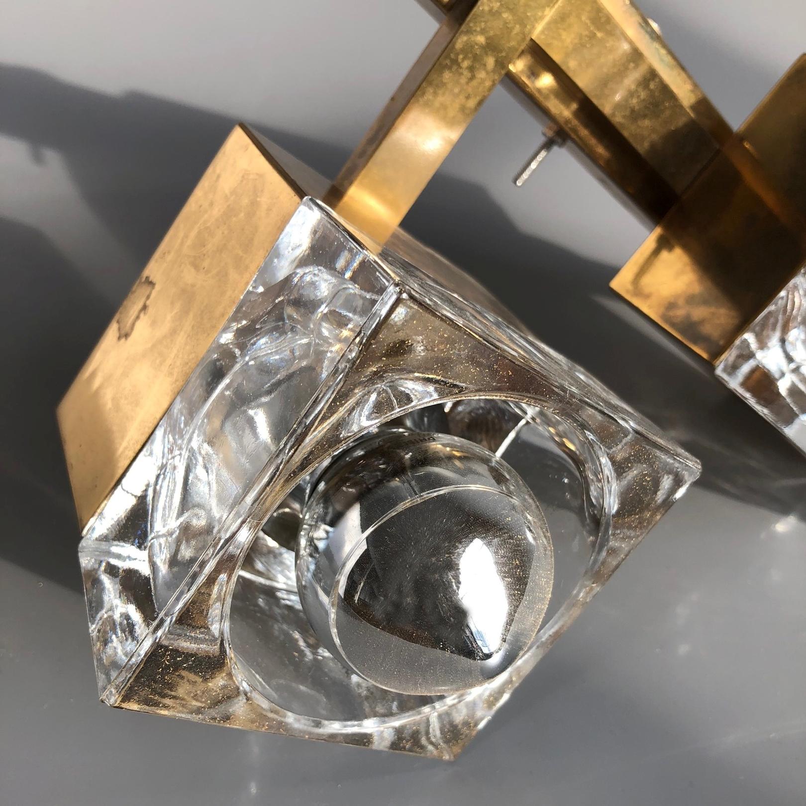 Steel Gaetano Sciolari Gold Cubic Single Sconce For Sale