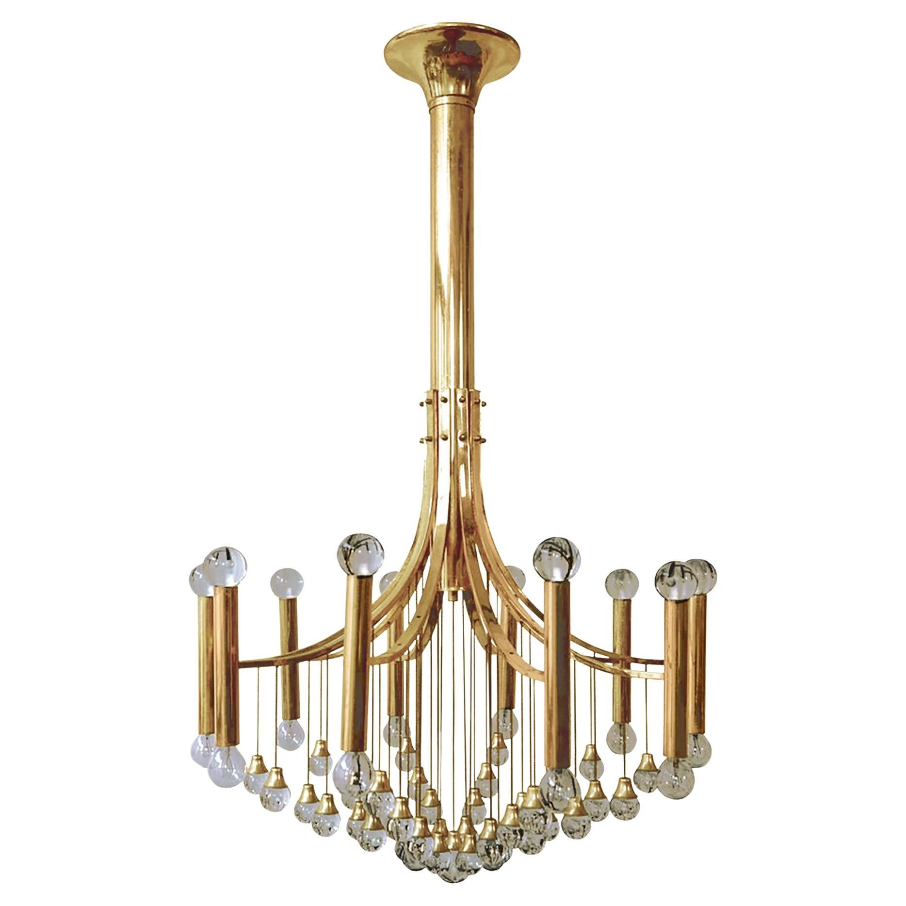 Gaetano Sciolari Gold-Plated Chandelier with Crystal Spheres For Sale