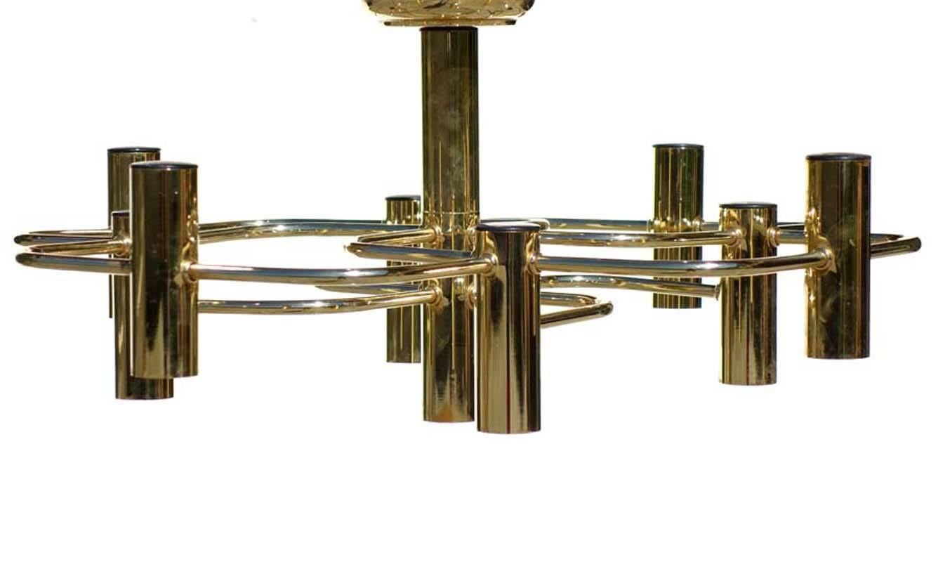 Polished Gaetano Sciolari Hollywood Regency Golden Brass Italian Design 1970 Ceiling Lamp For Sale
