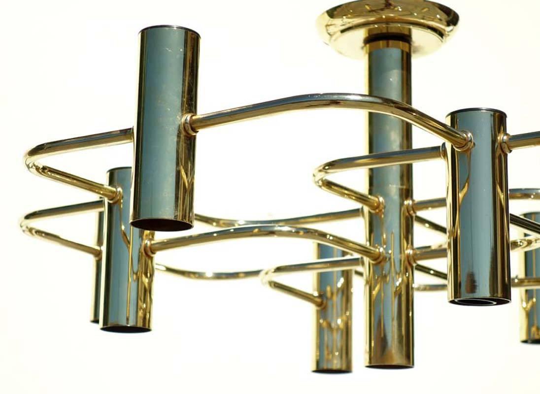 Gaetano Sciolari Hollywood Regency Golden Brass Italian Design 1970 Ceiling Lamp In Excellent Condition For Sale In Brescia, IT