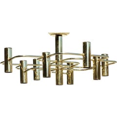 Gaetano Sciolari Hollywood Regency-Deckenleuchte aus goldenem Messing, italienisches Design, 1970