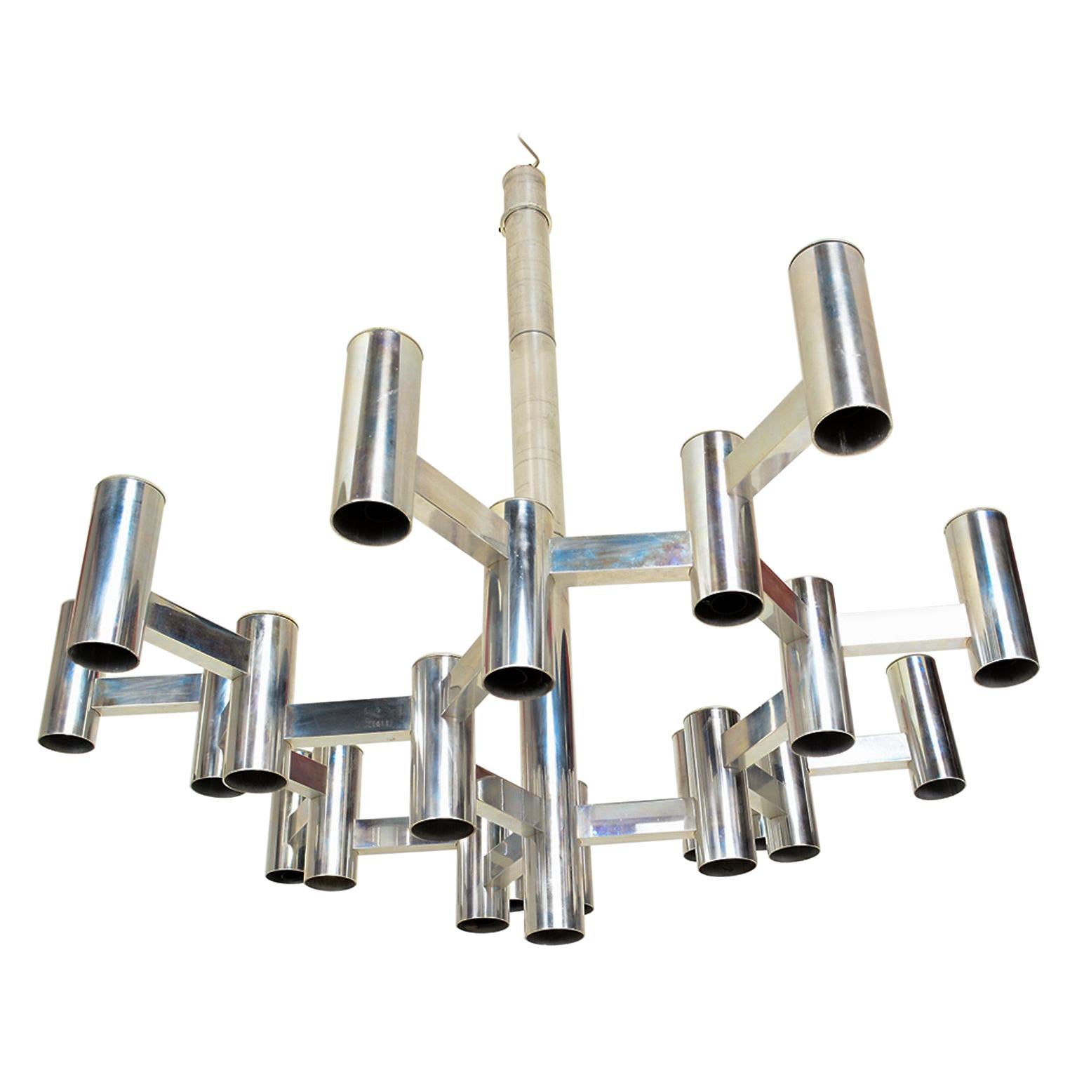 Rare Large Gaetano Sciolari Modern Chandelier in Aluminum 22 Lights Italy 1960s