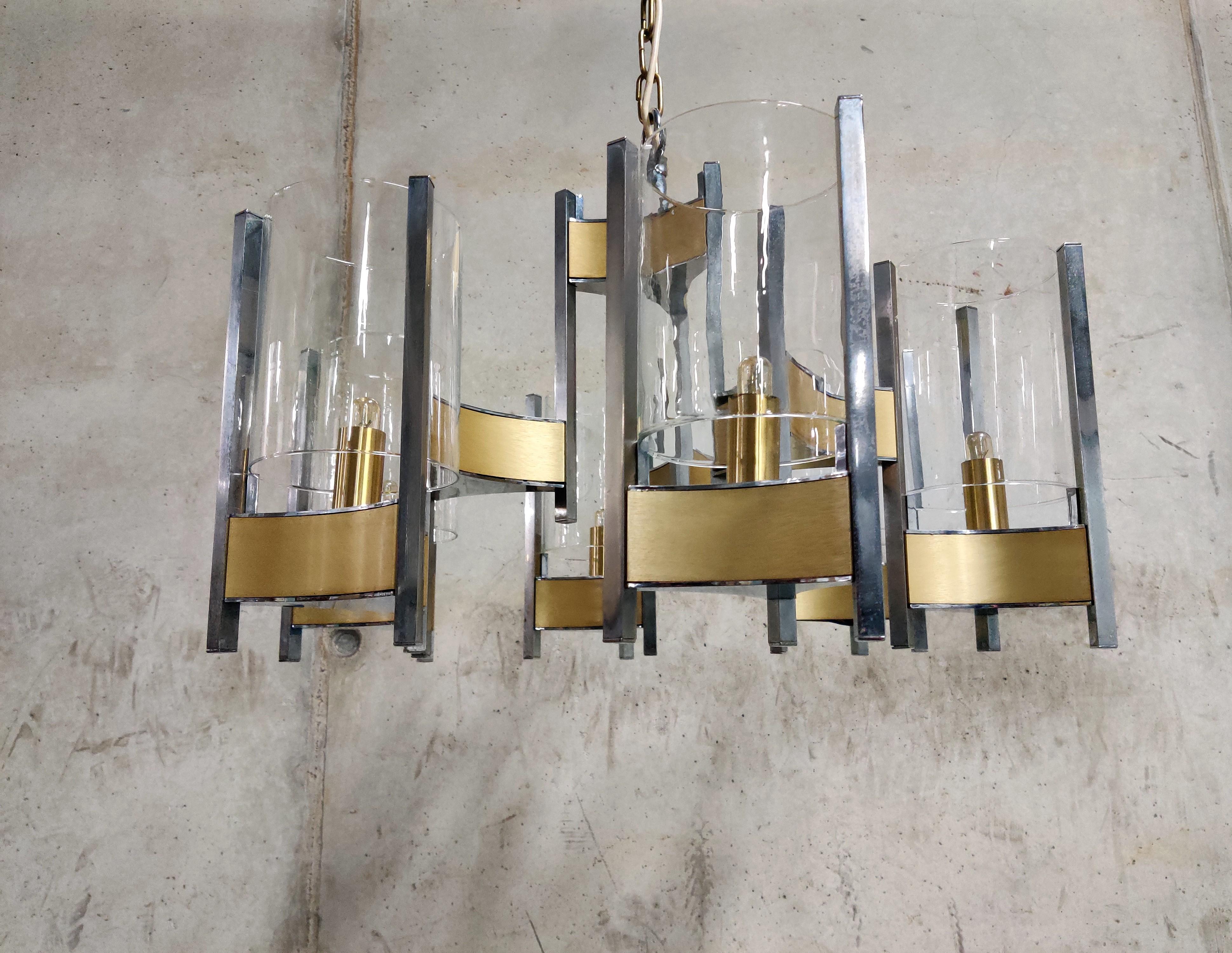 Brass Gaetano Sciolari Hurrican Chandelier, 1970s