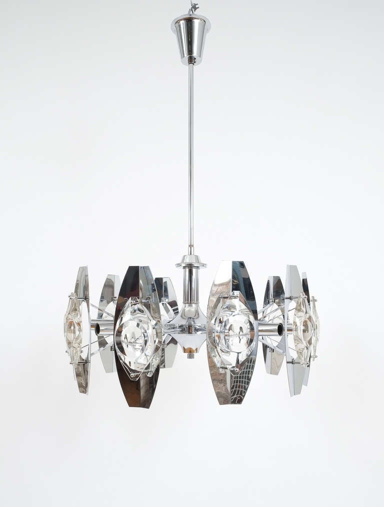 Gaetano Sciolari Beeindruckende Kronleuchterlampe mit Chromglaslinsen:: Italien:: 1960 (Italienisch) im Angebot