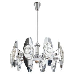 Lampada lampadario con lente cromata di Gaetano Sciolari, Italia, 1960