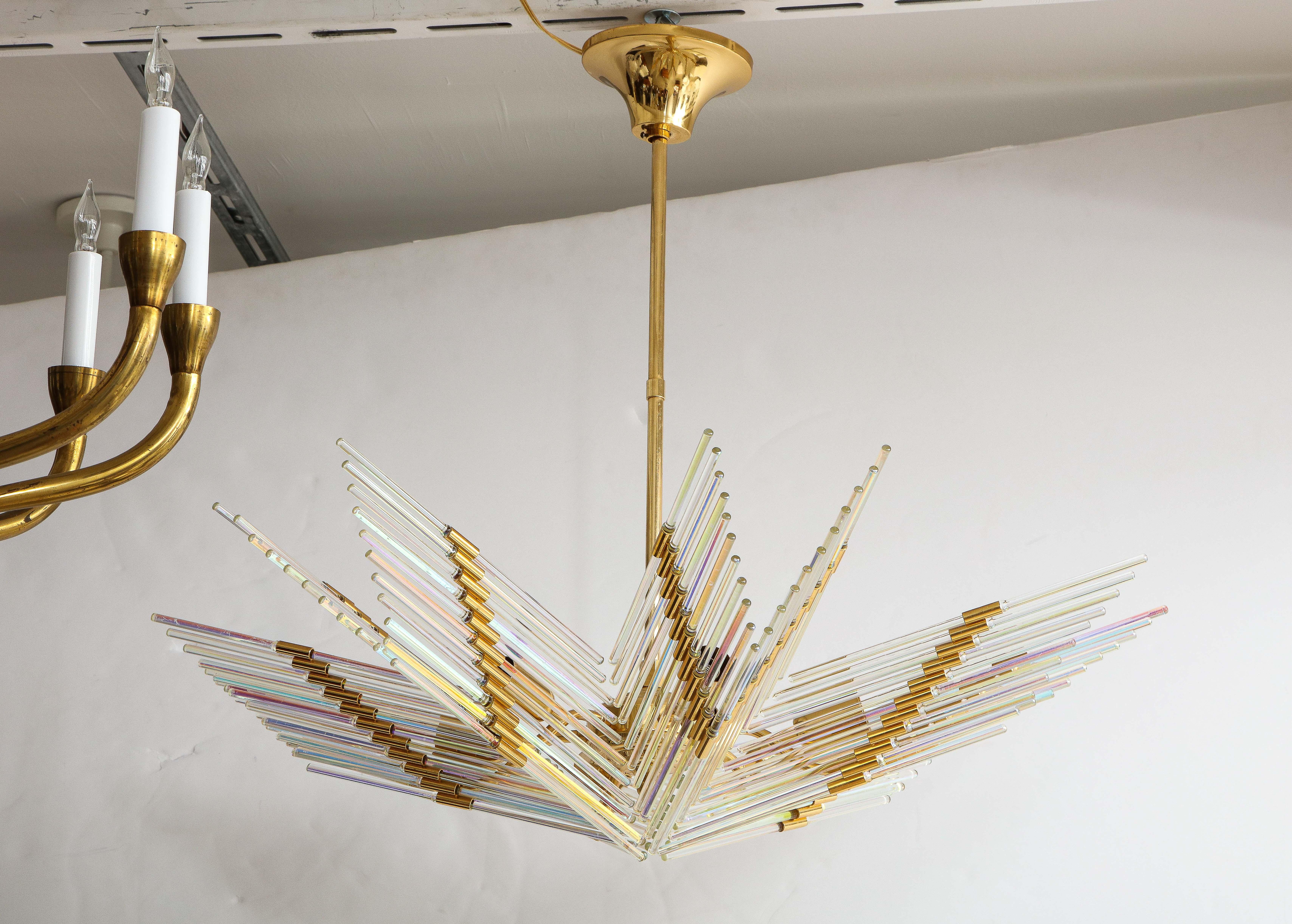 Mid-Century Modern Gaetano Sciolari Iridescent and Gold Plated Chandelier