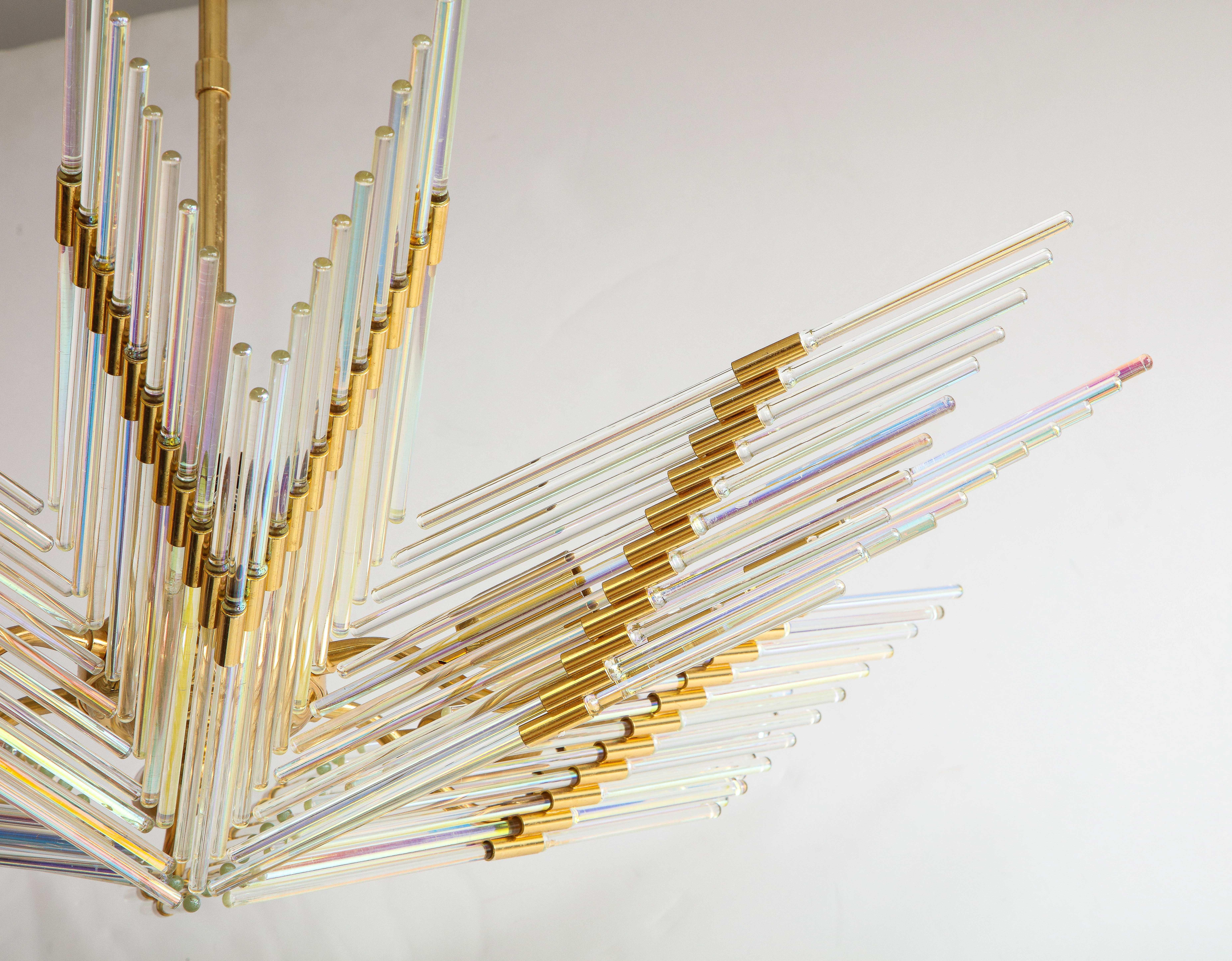 Italian Gaetano Sciolari Iridescent and Gold Plated Chandelier