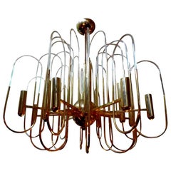 Gaetano Sciolari Italian Brass and Glass Chandelier