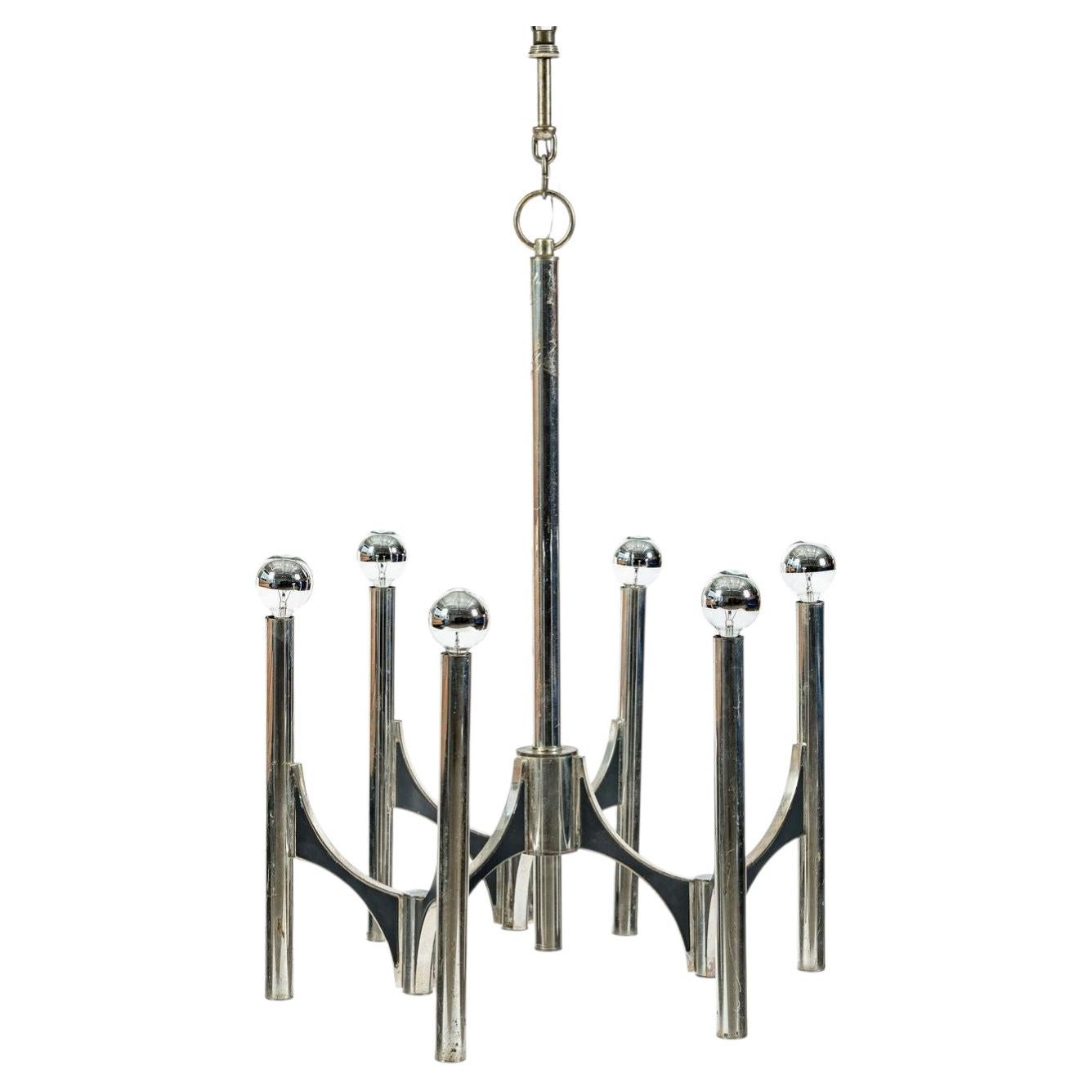 Gaetano Sciolari Italian Chrome Mid Century Modern Chandelier, 1970s