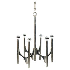 Gaetano Sciolari Italian Chrome Mid Century Modern Chandelier, 1970s