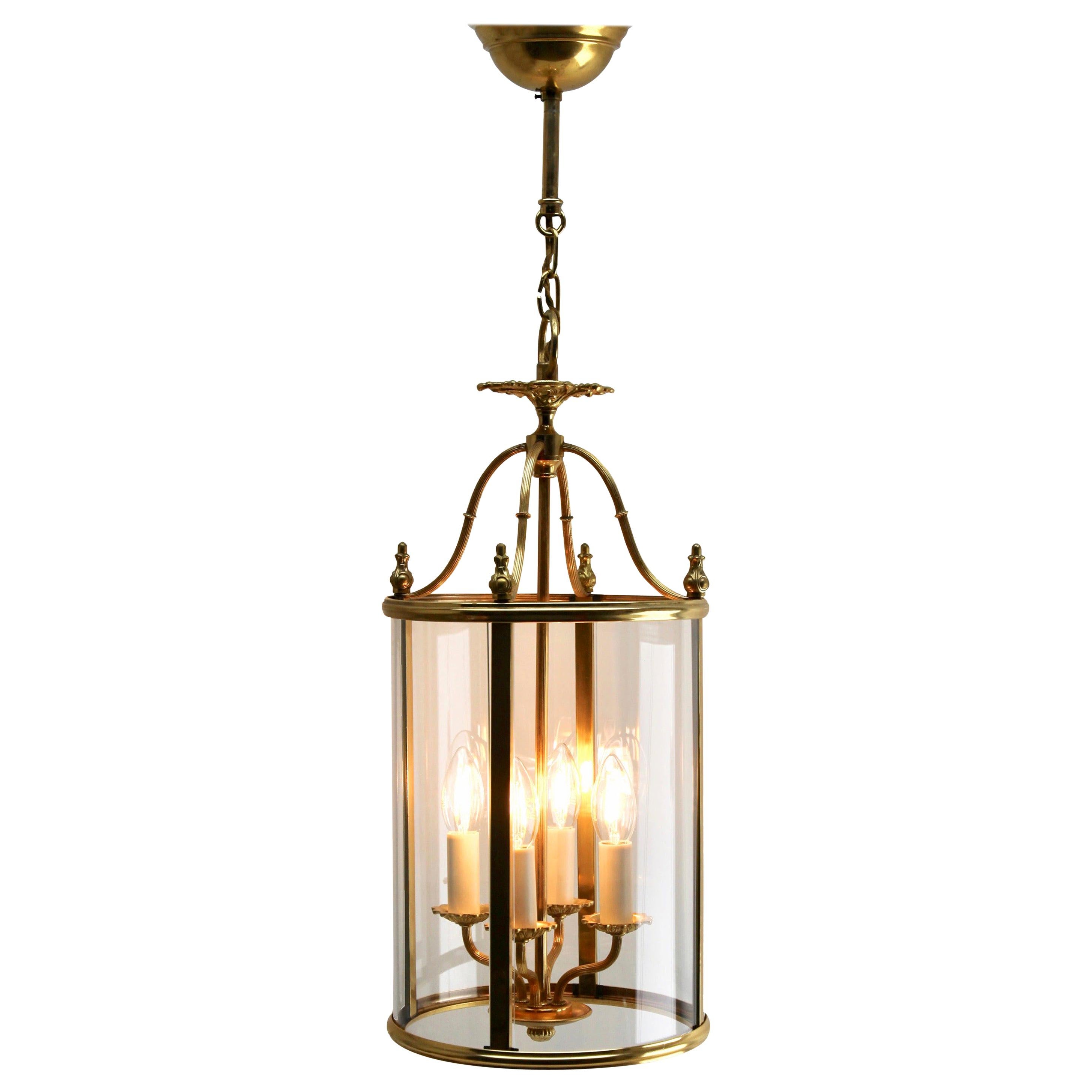 Gaetano Sciolari Italian Gilt Brass and Glass Lantern Empire Style Signed