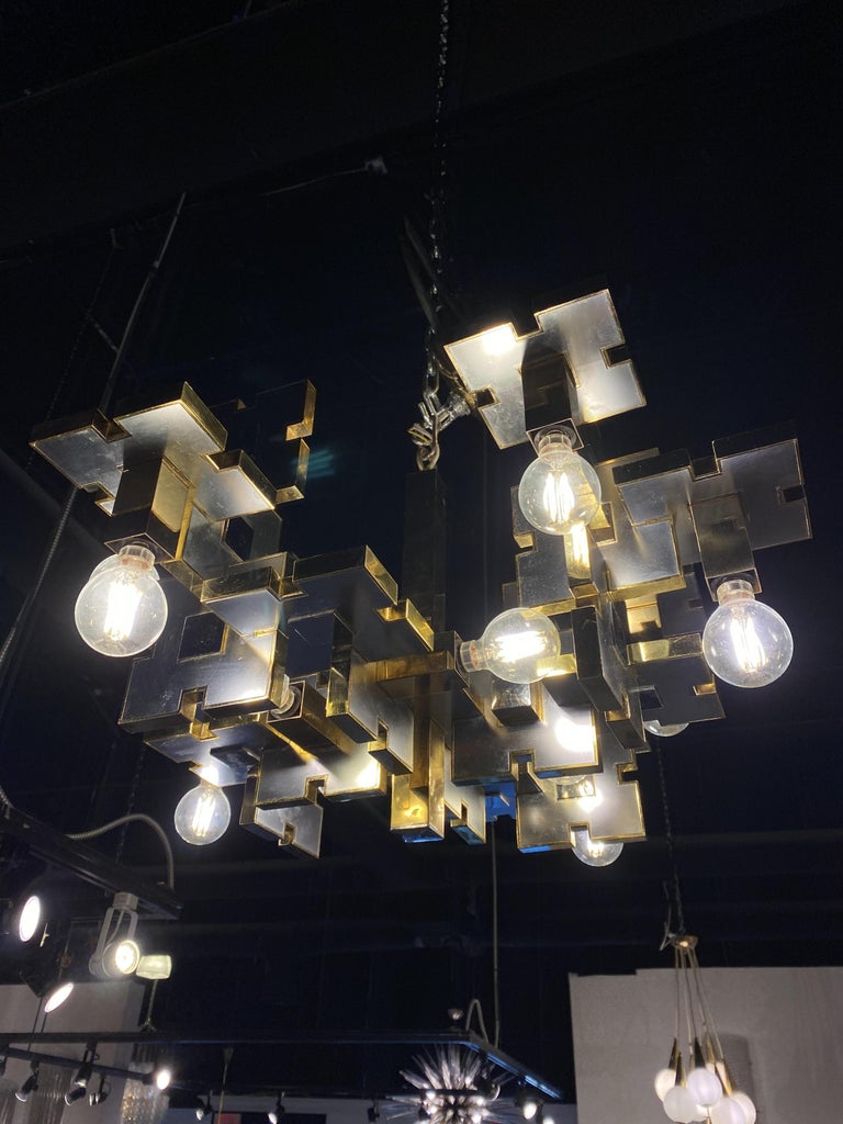 Photo inspiration: Gaetano Sciolari Italian Industrial Brass And Brushed Chrome Chandelier Photo Inspiration