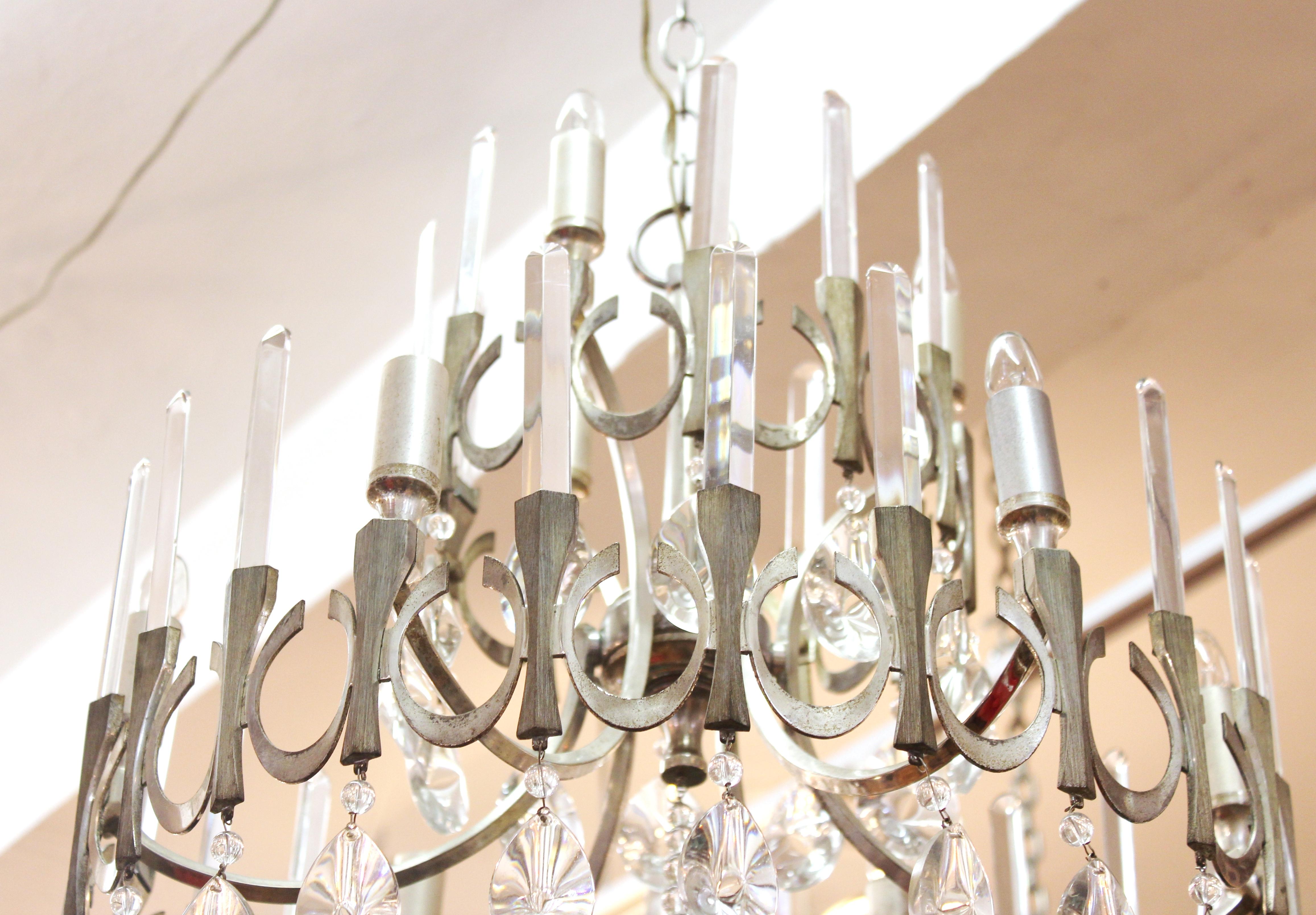 Gaetano Sciolari Italian Mid-Century Modern Chrome & Crystal Chandelier 2