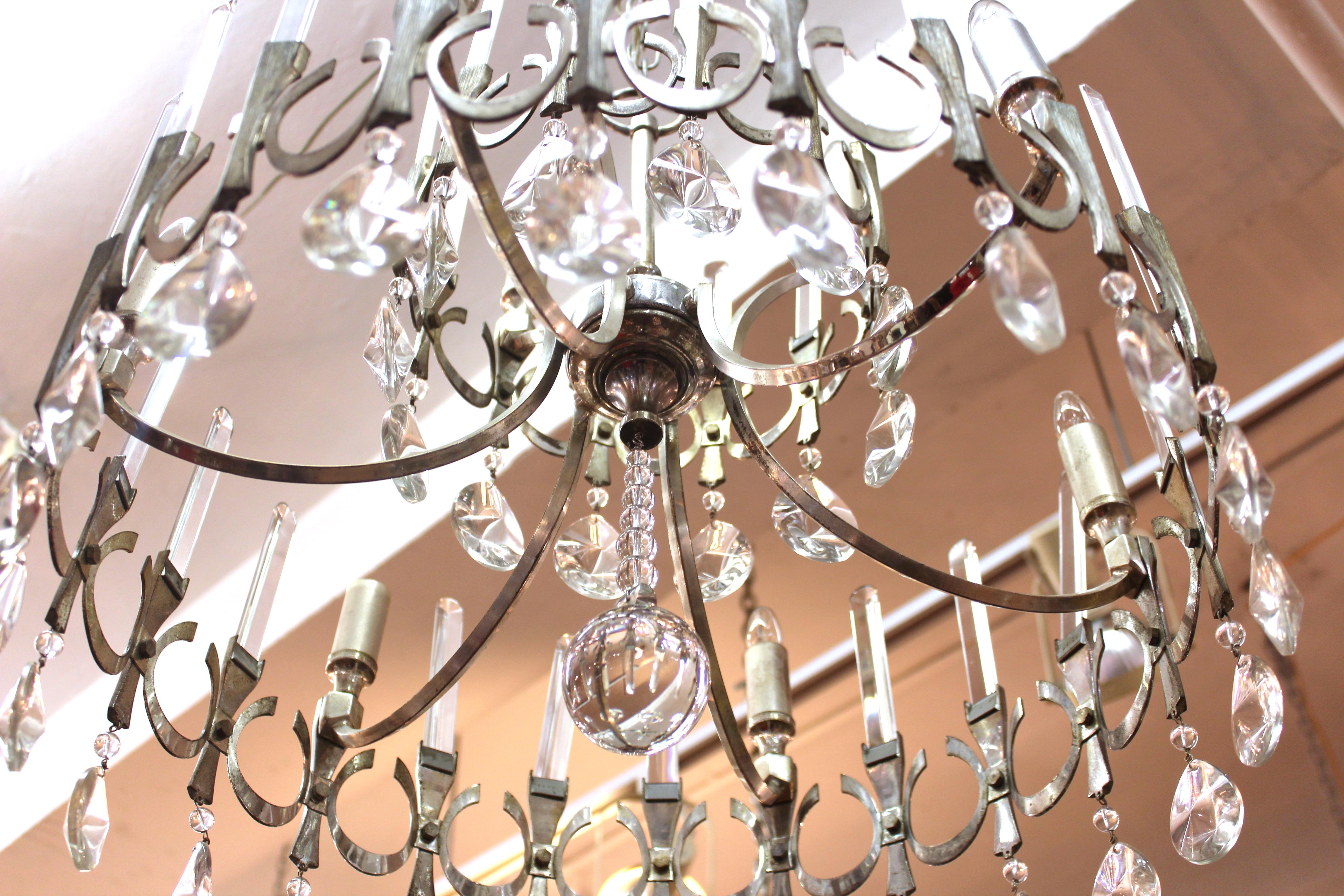 Gaetano Sciolari Italian Mid-Century Modern Chrome & Crystal Chandelier 4