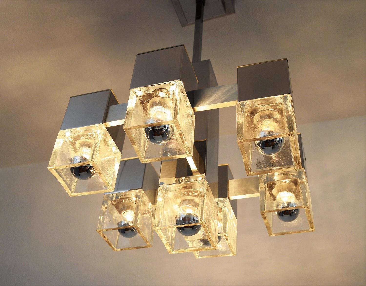 Gaetano Sciolari Italian Mid-Century Modern Cubic Chandelier, 1960s In Good Condition In Morazzone, Varese