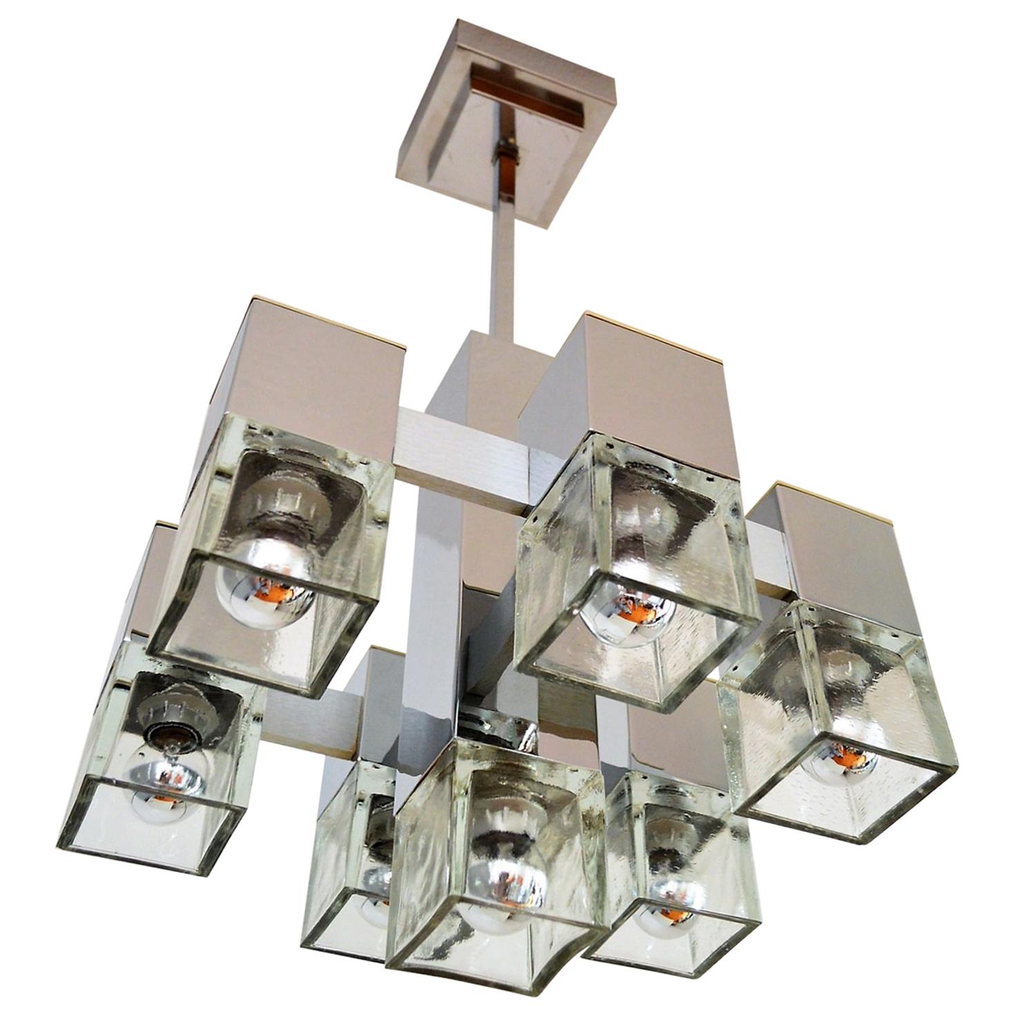 Gaetano Sciolari Italian Mid-Century Modern Cubic Chandelier, 1960s