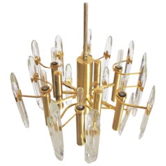 Gaetano Sciolari Italian Midcentury Chandelier in Brass and Glass